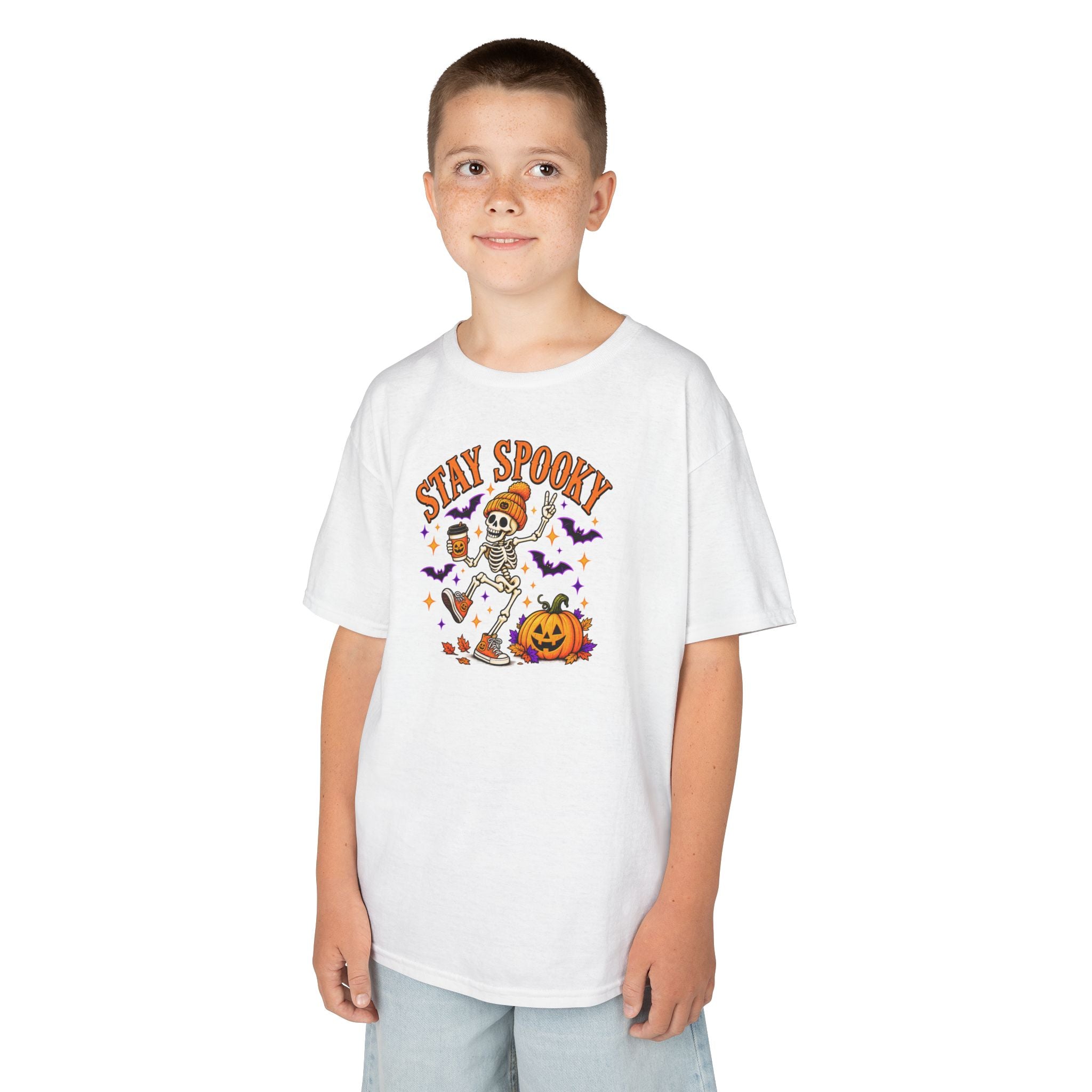 Kids Halloween Shirt, Stay Spooky Skeleton Tee, Pumpkin Graphic T-Shirt, Spooky Season Kids Tee