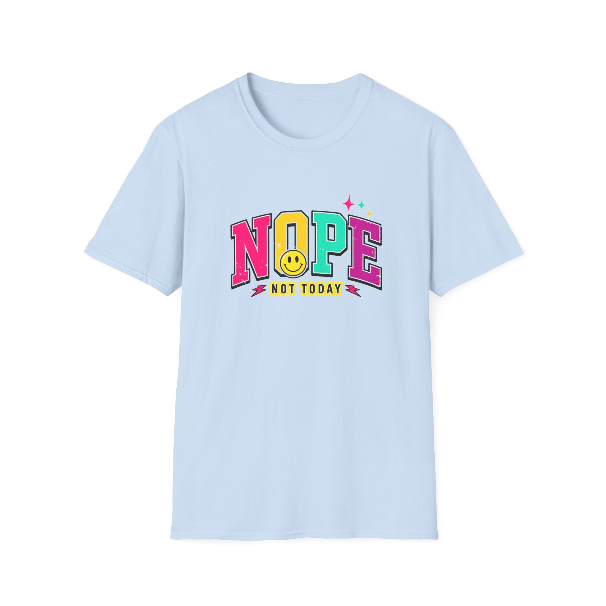 Nope Not Today T-Shirt — Retro Colorful Graphic Tee with Smiley