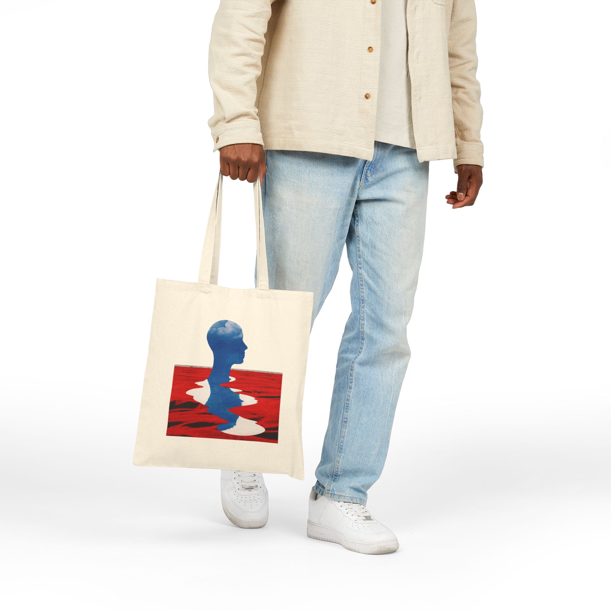 Abstract Reflection Canvas Tote - Blue Silhouette Red Water Art Bag