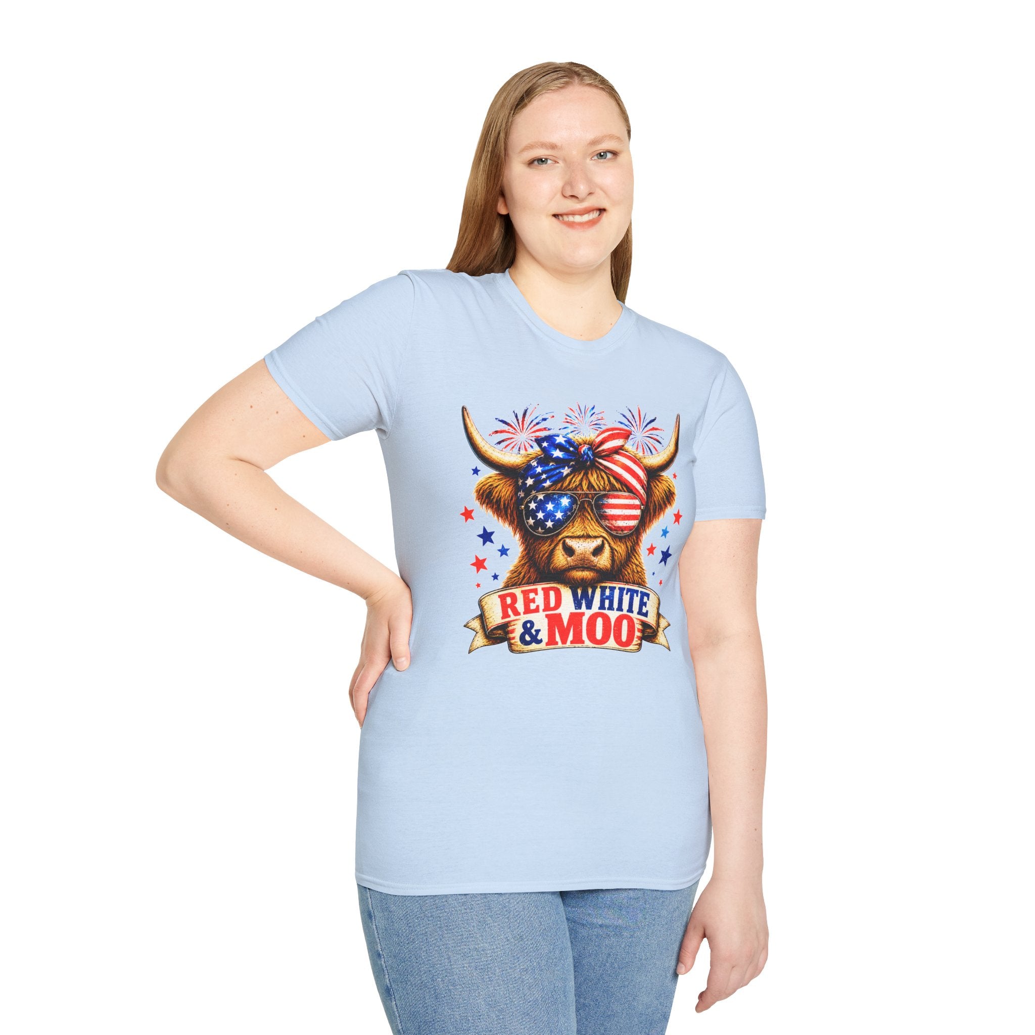 Patriotic Cow T-Shirt — "Red White & Moo" 4th of July Graphic Tee