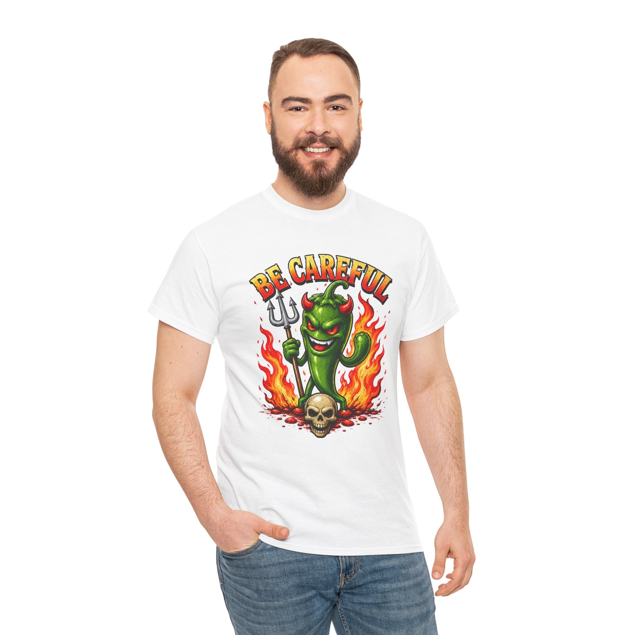Be Careful Devil Pepper Shirt, Funny Spicy Pepper T-Shirt, Hot Chili Graphic Tee, Retro Tattoo Style Unisex Gift