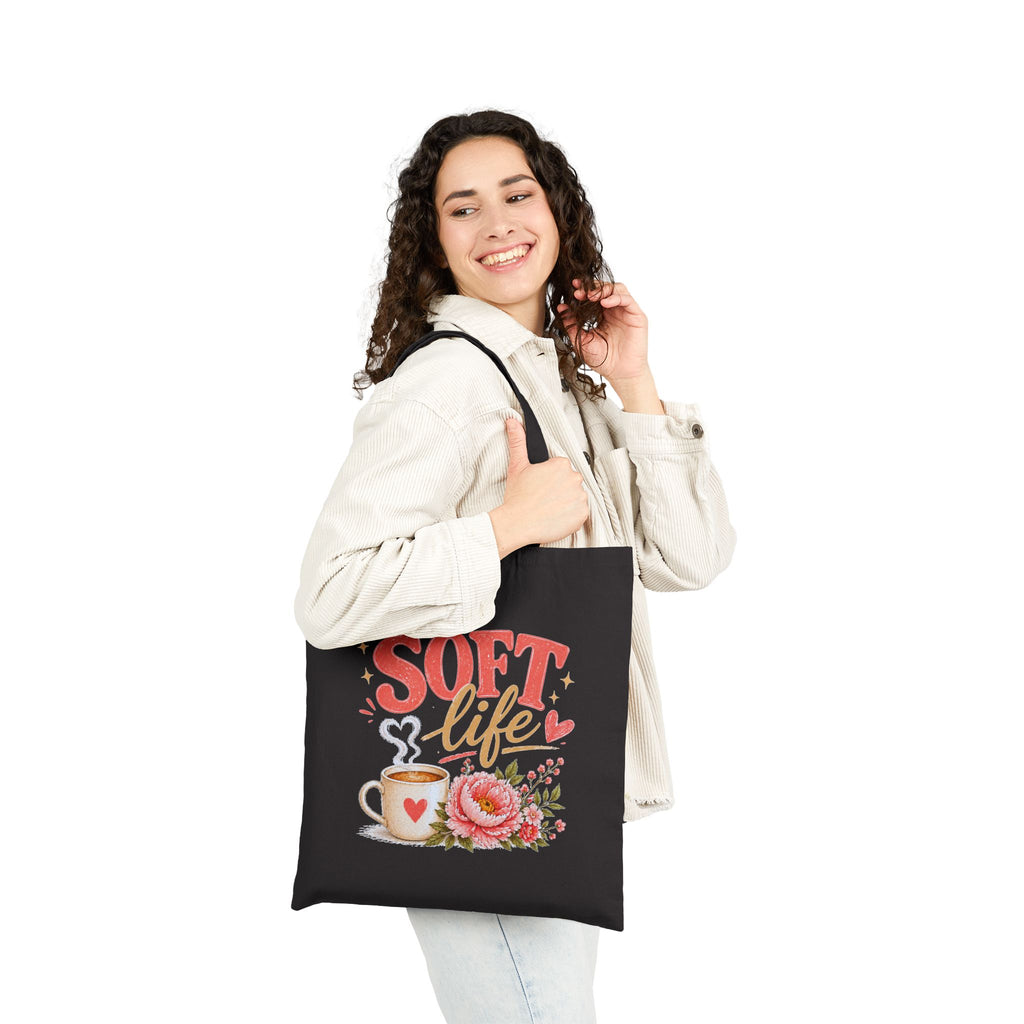 Tote Bag — "Soft Life" Floral Coffee Canvas Tote