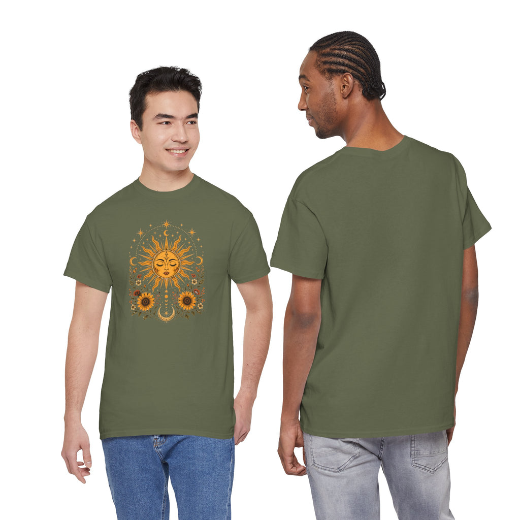 Sun & Sunflower Graphic T-Shirt, Boho Celestial Tee, Vintage Sun Shirt, Spiritual Aesthetic Top, Gift for Her