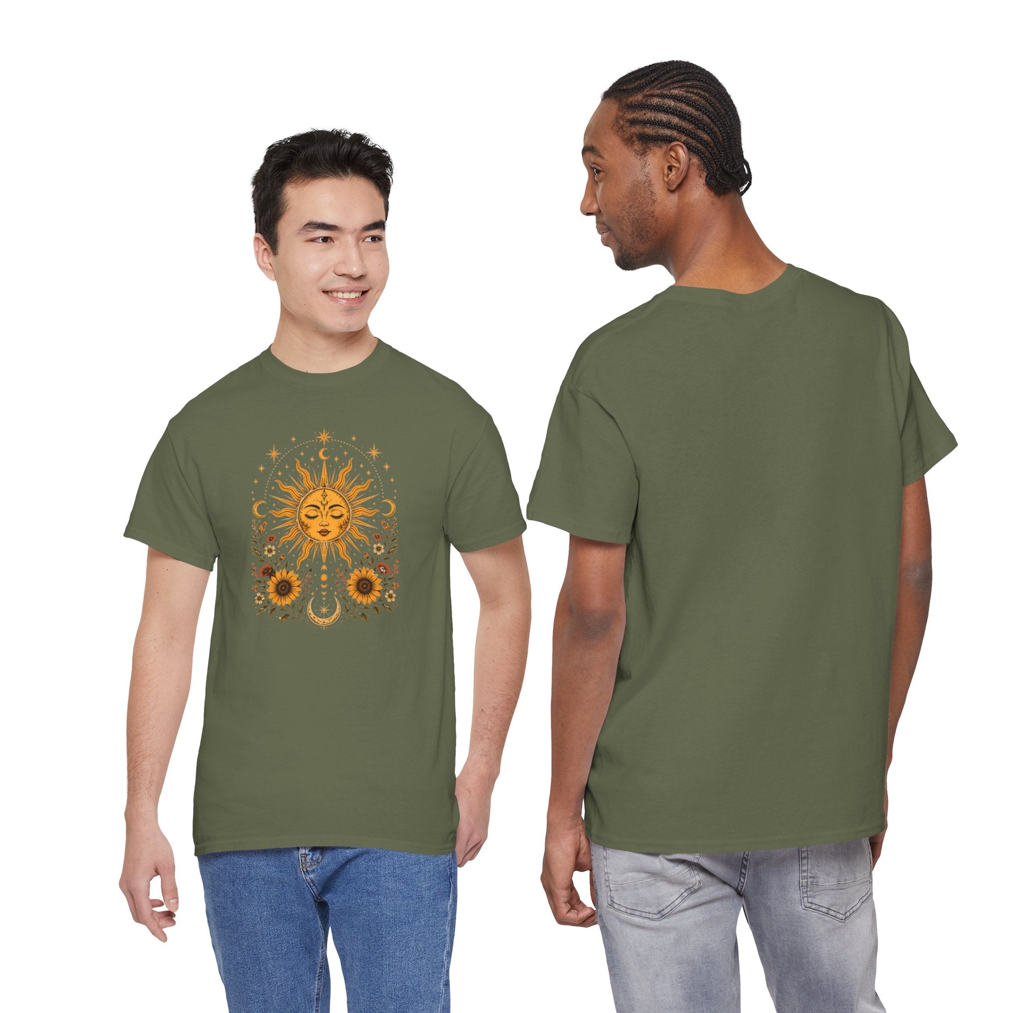 Sun & Sunflower Graphic T-Shirt, Boho Celestial Tee, Vintage Sun Shirt, Spiritual Aesthetic Top, Gift for Her