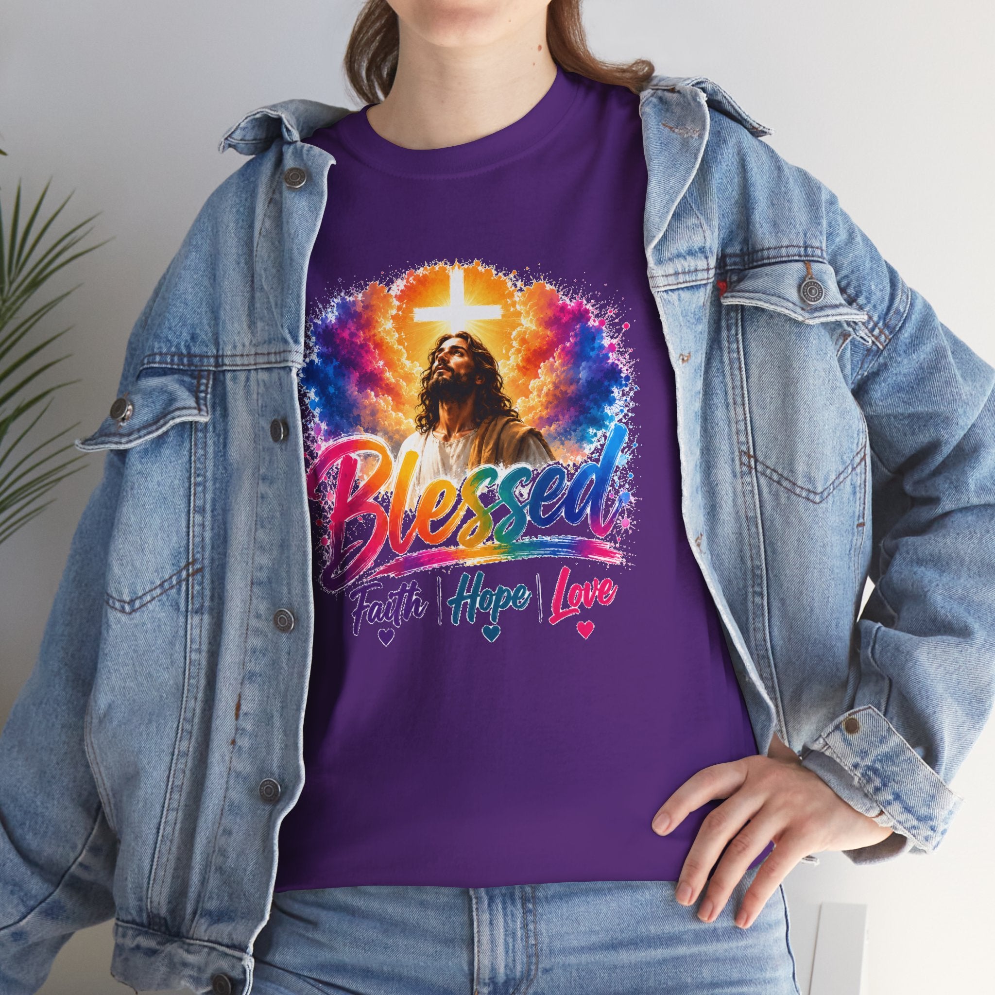 Blessed Faith Hope Love Shirt, Jesus Cross Christian Tee, Religious Gift, Colorful Faith Unisex T-Shirt