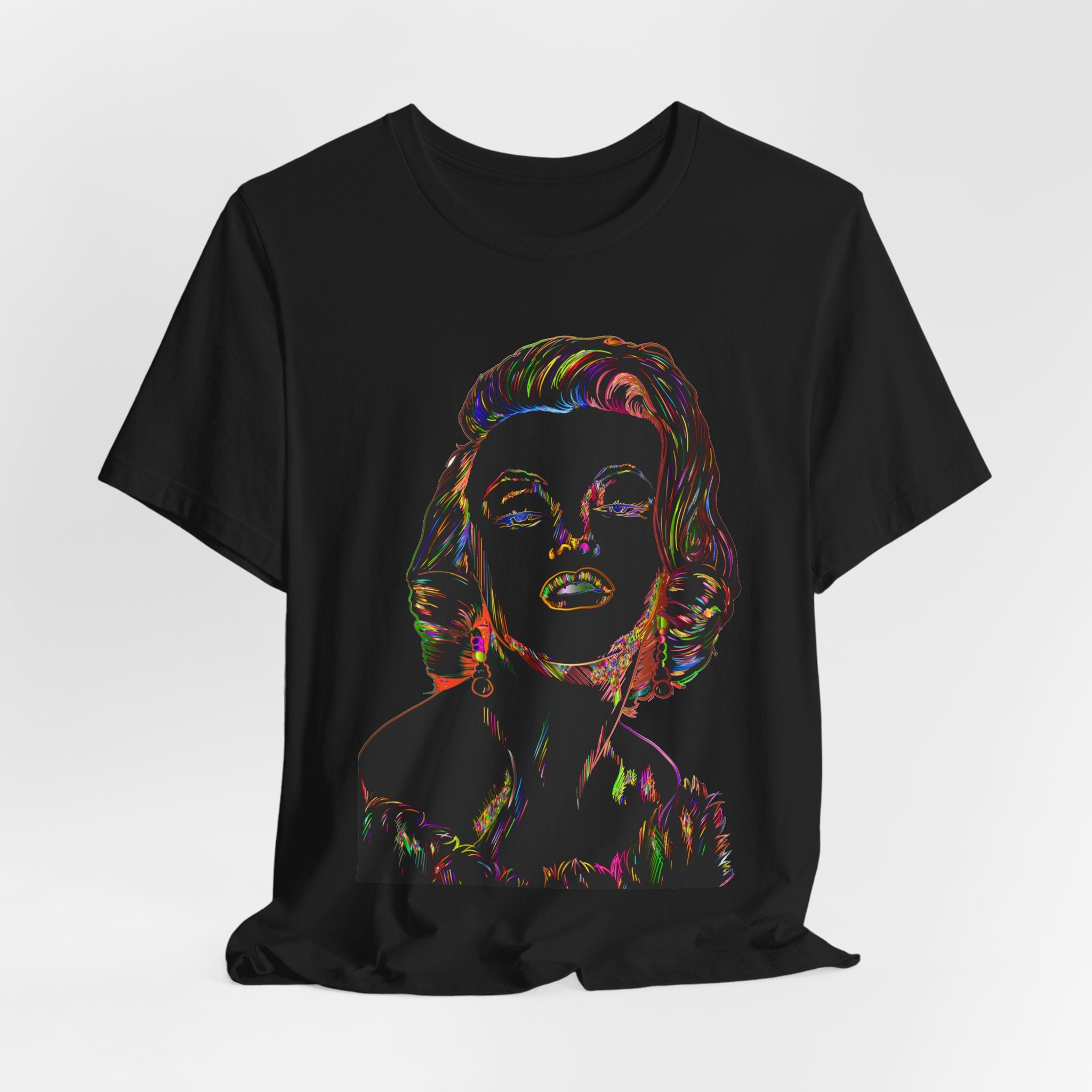 Neon Pop Art Portrait T-Shirt – Retro Rainbow Graphic Tee