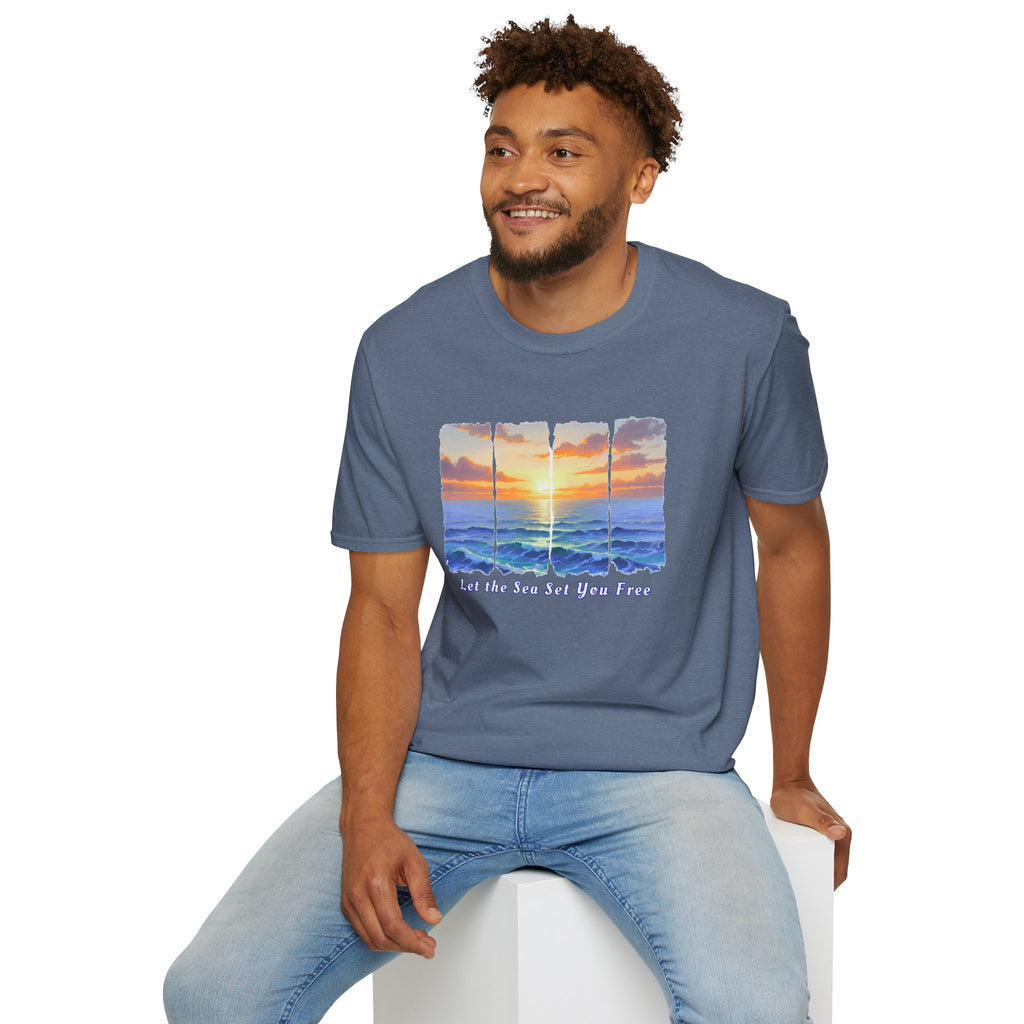 Sunset Ocean Shirt Let the Sea Set You Free Beach T Shirt Summer Vacation Tee Aesthetic Sea Wave Graphic Shirt
