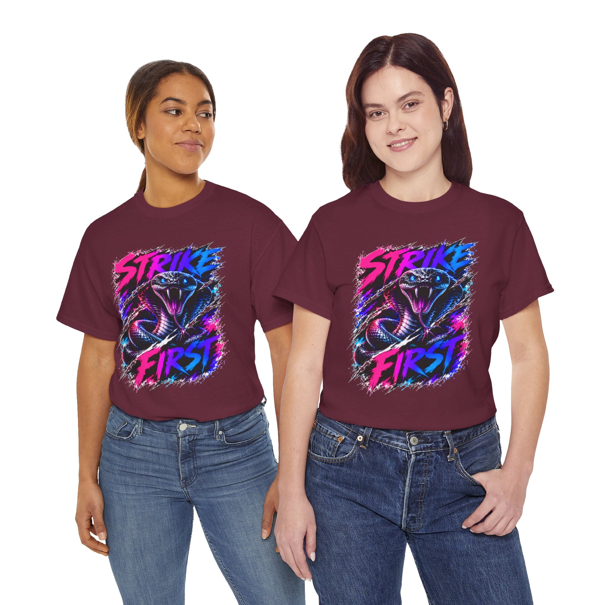 Strike First Cobra T-Shirt | Neon Snake Graphic Tee | Bold Streetwear Shirt | Unisex Graphic Tee