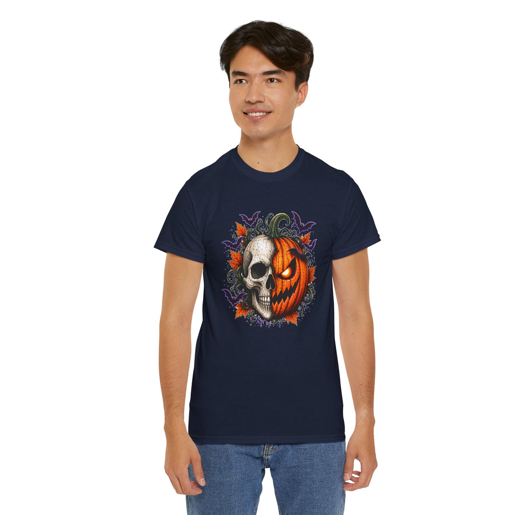 Halloween Skull Pumpkin T-Shirt, Spooky Jack O Lantern Graphic Tee, Unisex Halloween Shirt, Gothic Fall Tee