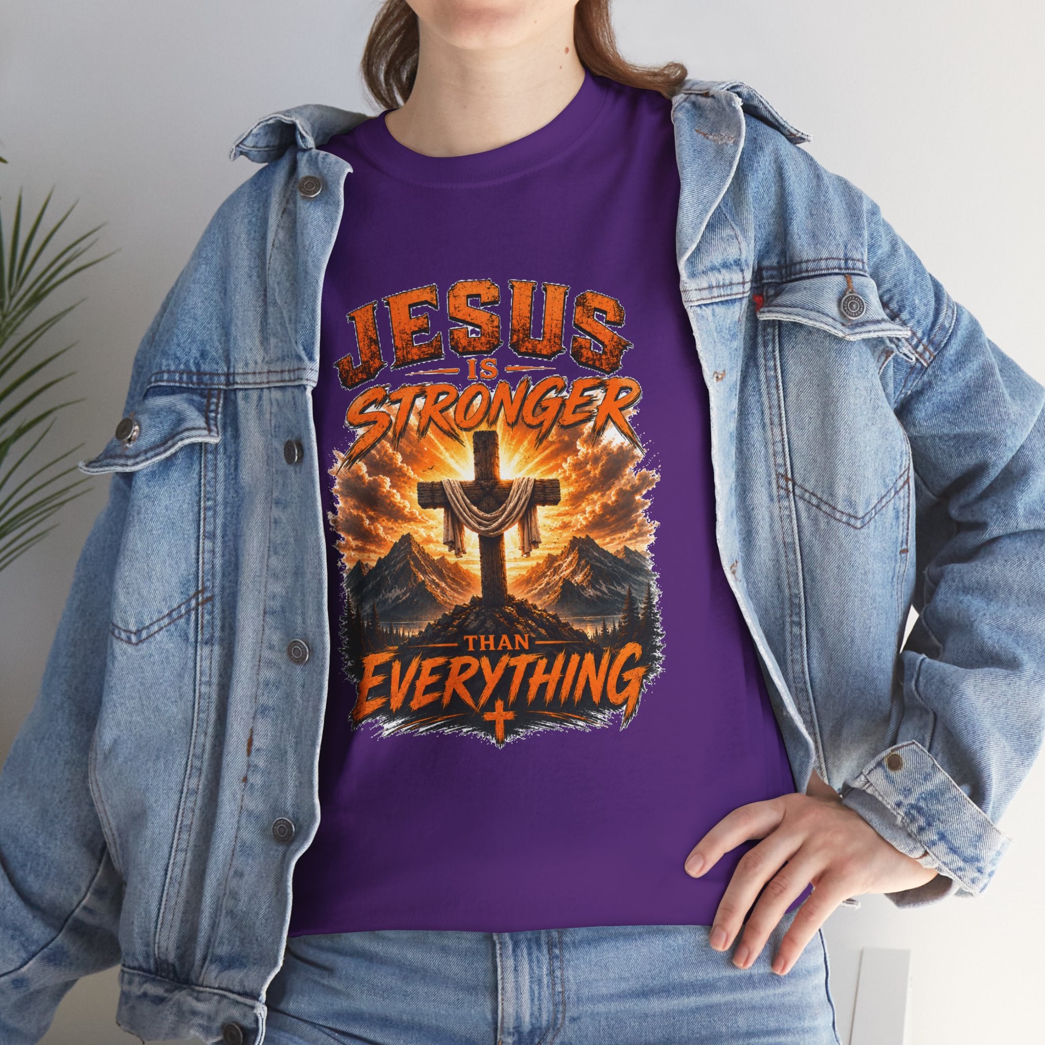 Jesus Is Stronger Than Everything Christian T-Shirt | Faith Cross Graphic Tee | Religious Unisex Shirt | Christian Gift