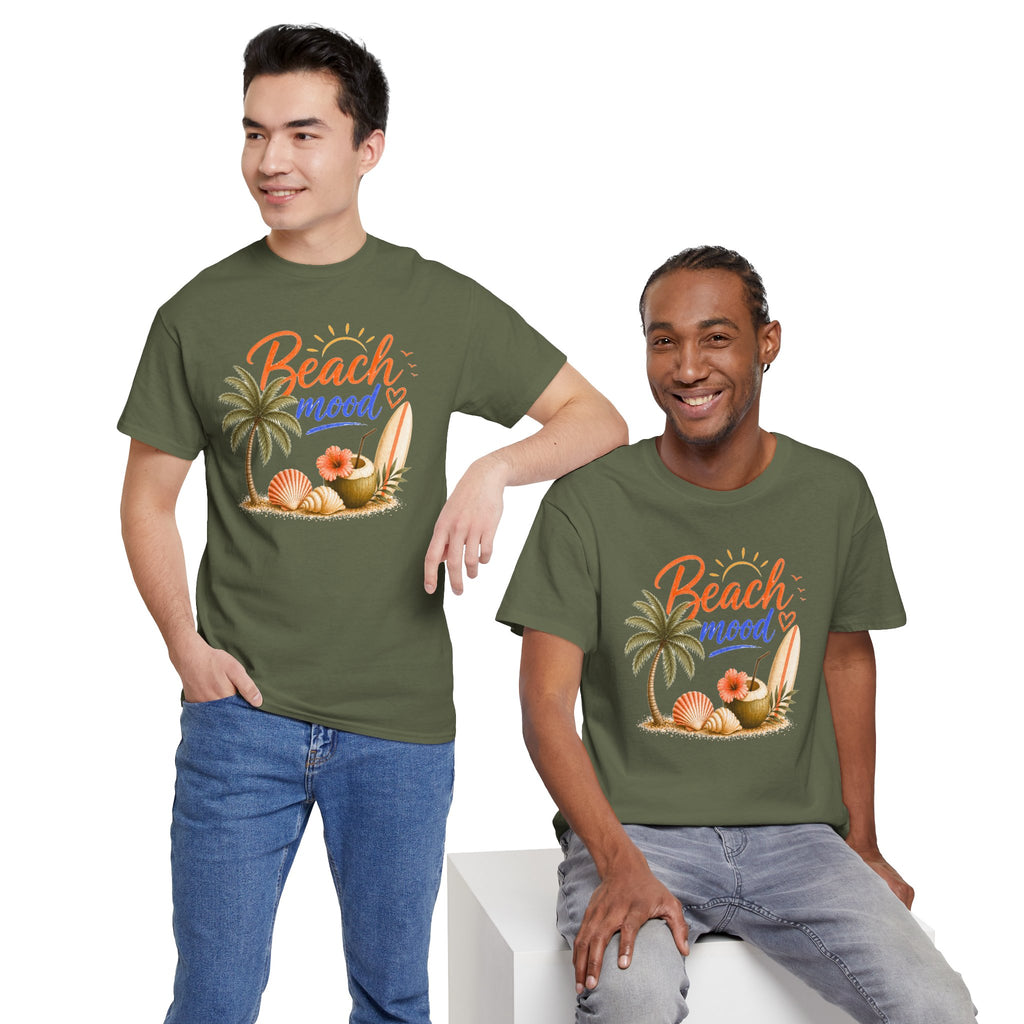 Beach Mood T-Shirt - Tropical Palm, Seashell Graphic Tee