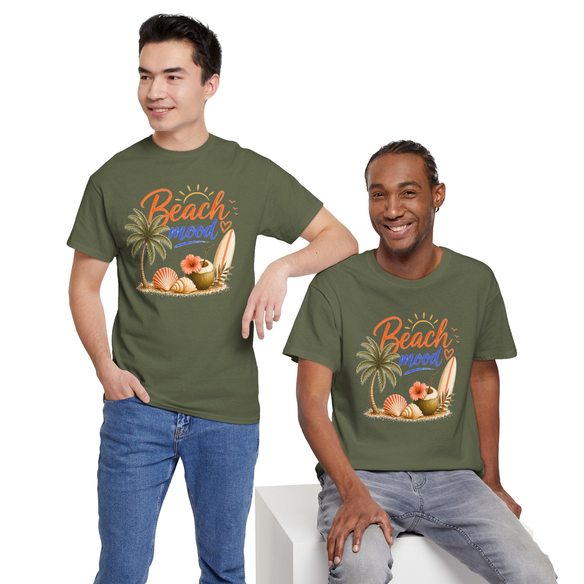 Beach Mood T-Shirt - Tropical Palm, Seashell Graphic Tee