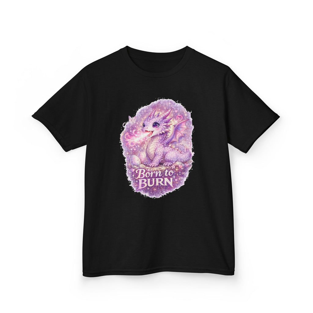 Cute Purple Dragon Kids T-Shirt, Fantasy Dragon Tee for Girls, Born to Burn Graphic Shirt, Magical Dragon Shirt, Kids Fantasy Clothing