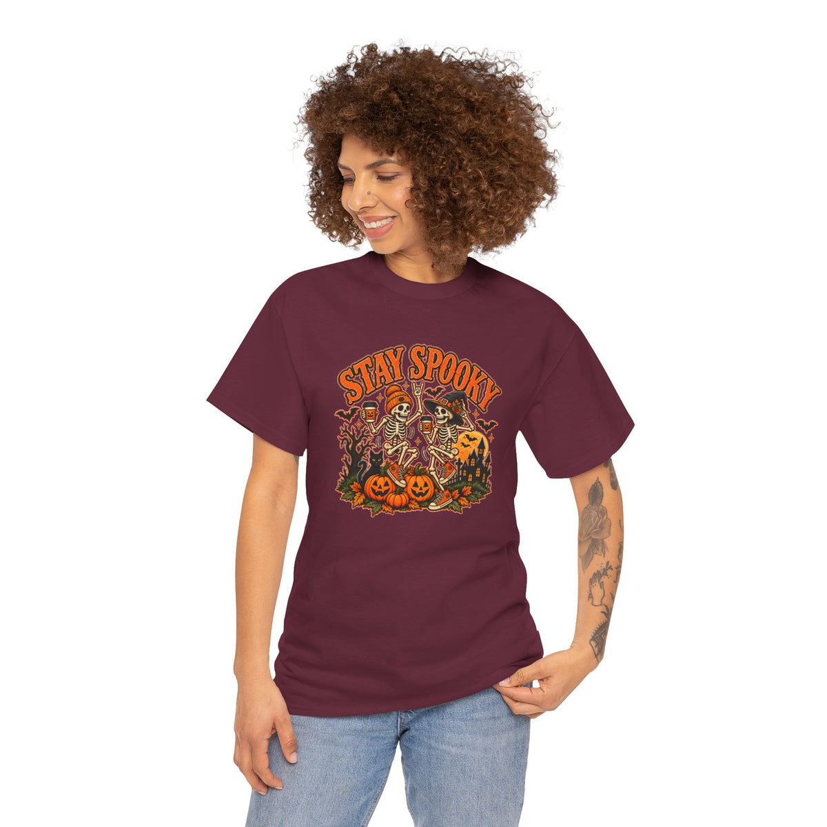 Stay Spooky Halloween Shirt | Dancing Skeleton Pumpkin Graphic Tee