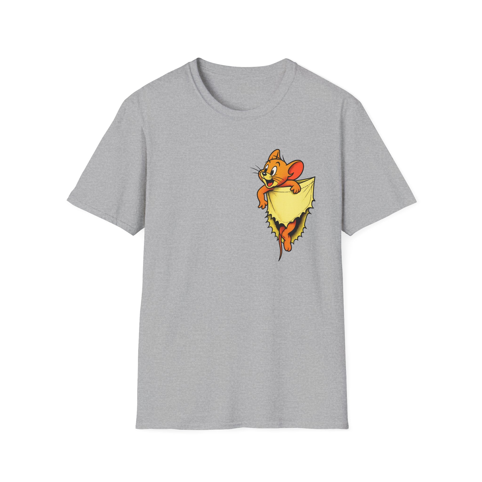 Jerry Pocket Tee — Cute Cartoon Mouse Peeking From Cheese T-Shirt