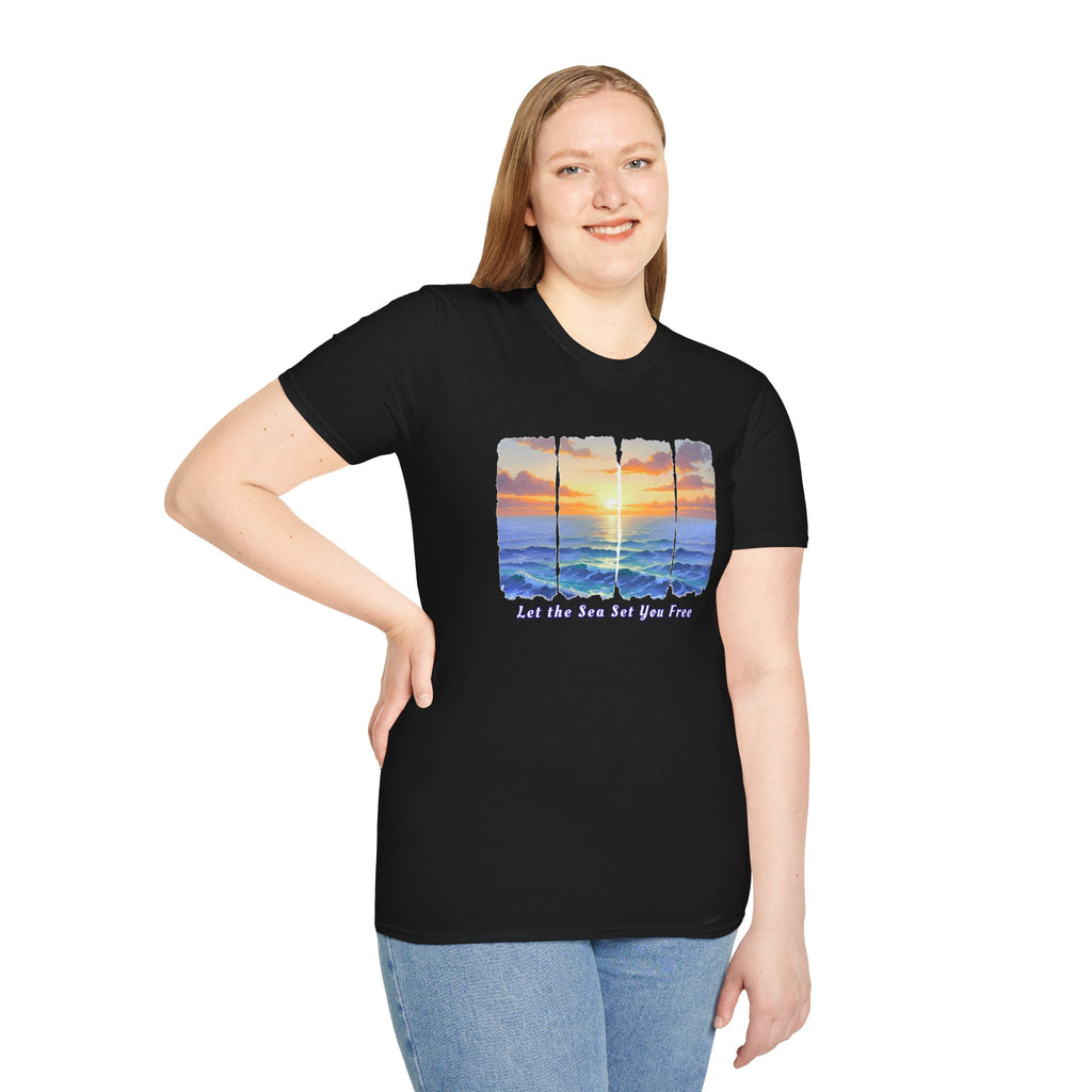 Sunset Ocean Shirt Let the Sea Set You Free Beach T Shirt Summer Vacation Tee Aesthetic Sea Wave Graphic Shirt