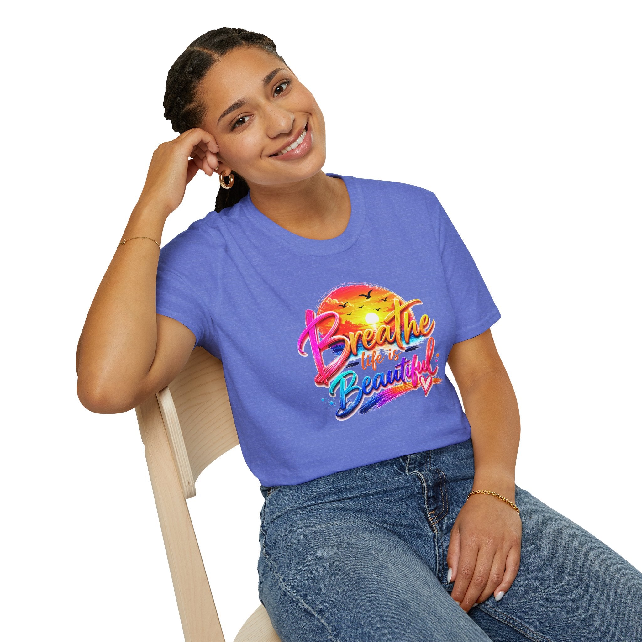 T-Shirt — "Breathe Life Is Beautiful" Sunset Graphic Tee