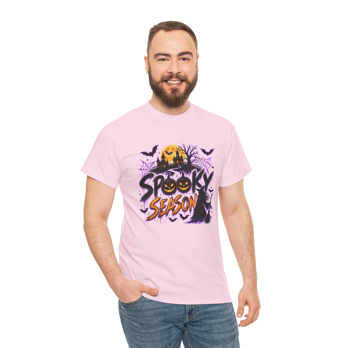Spooky Season Halloween T-Shirt, Jack O Lantern Pumpkin Tee, Haunted House Graphic Shirt, Unisex Halloween Tee