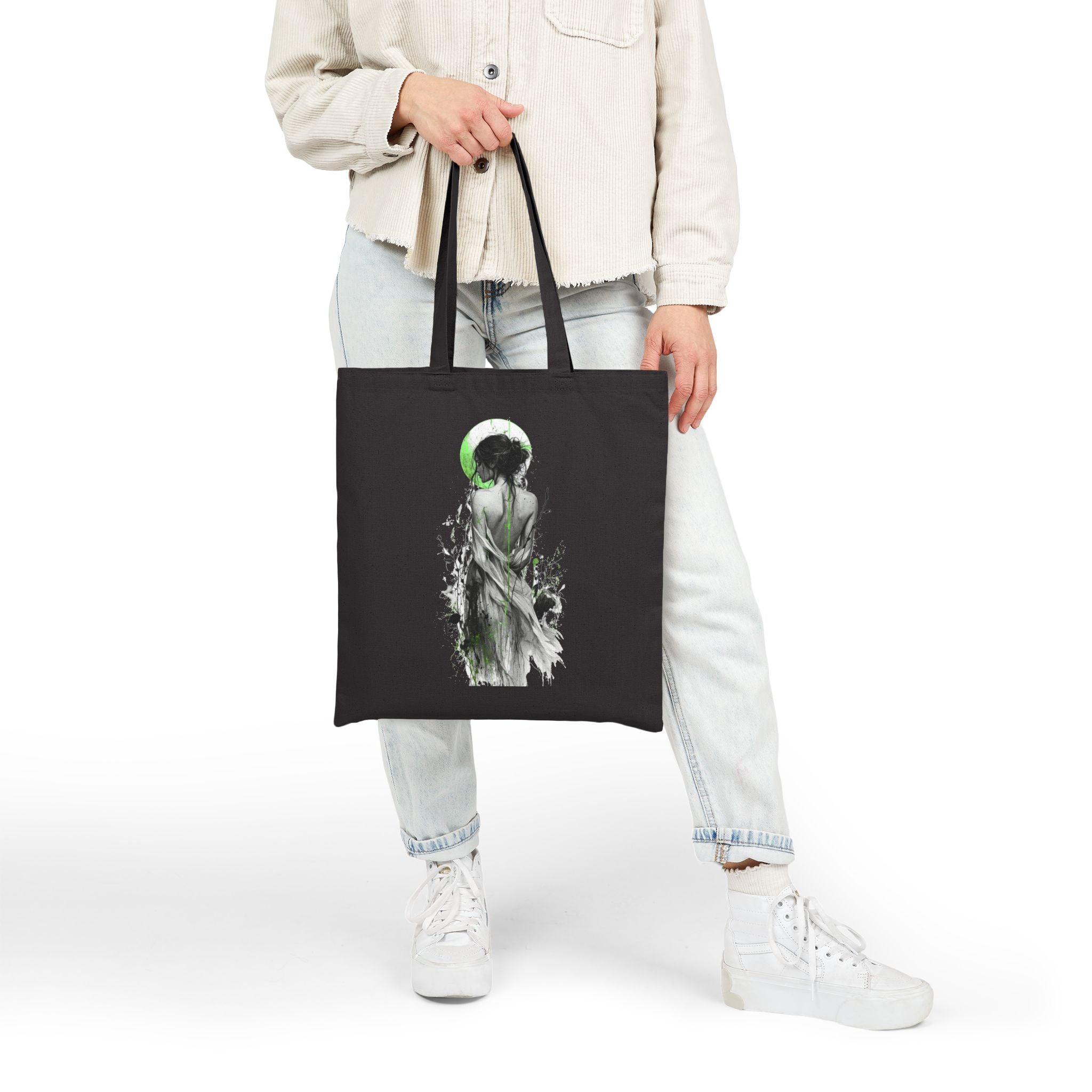 Canvas Tote Bag - Green Moon Muse Illustration
