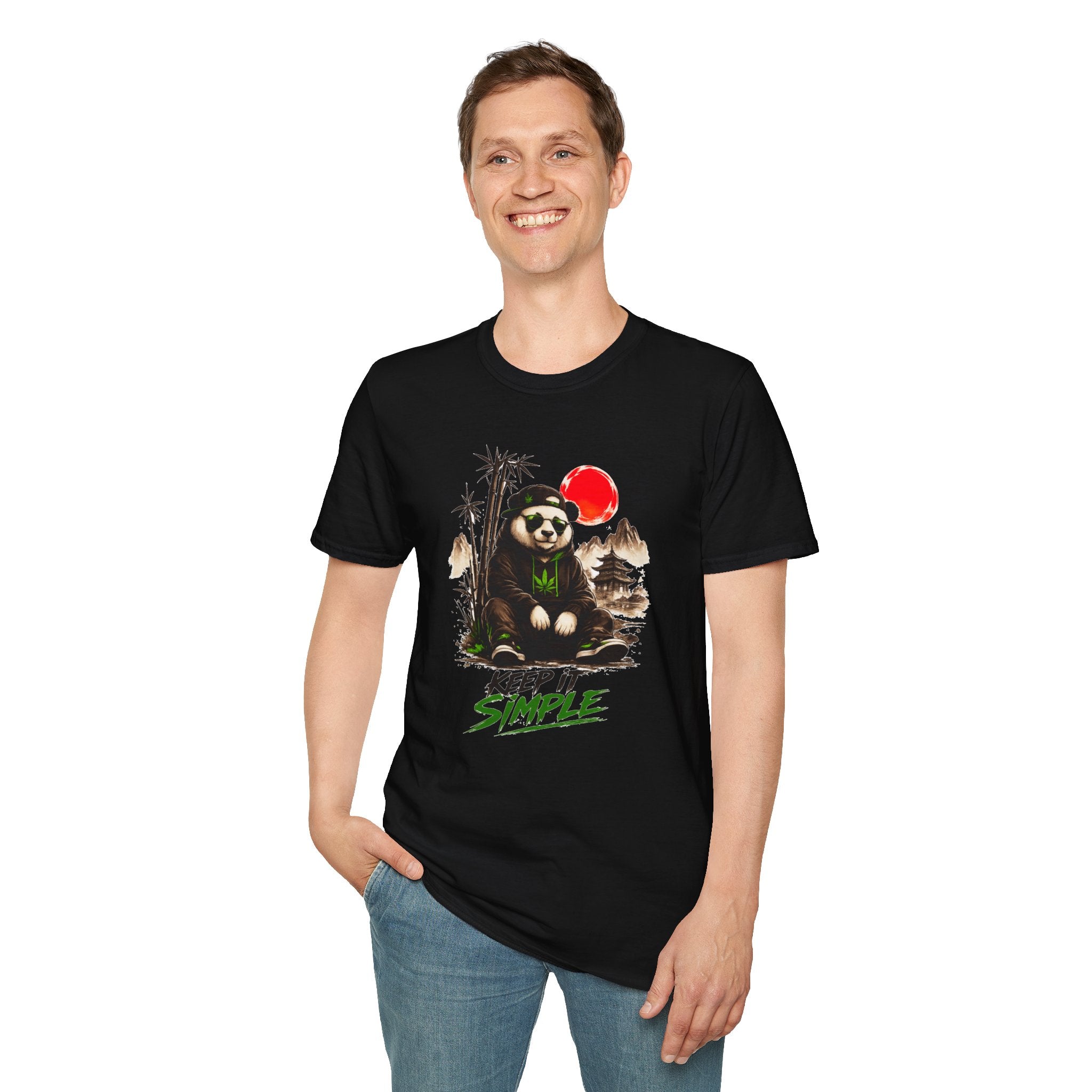 Panda Zen T-Shirt — Scenic Bamboo Bear with Red Sun