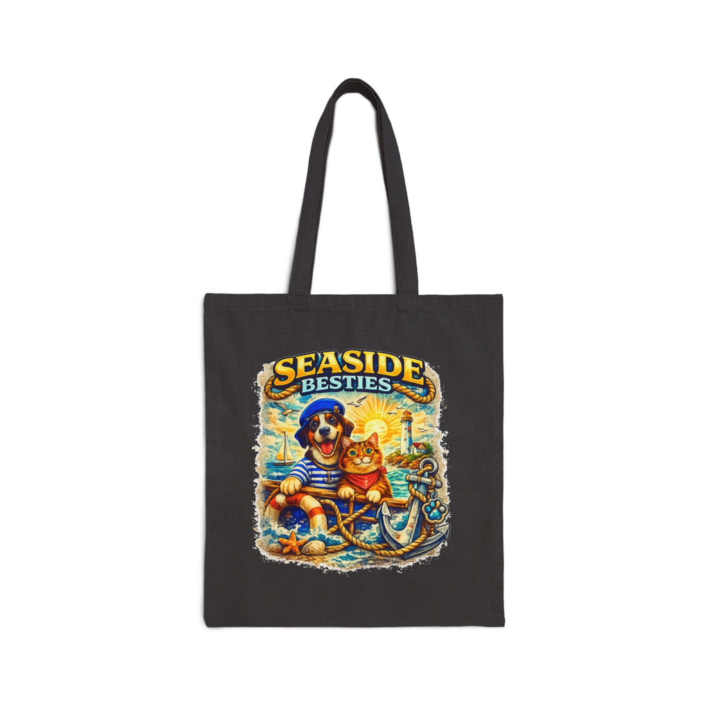 Seaside Besties Tote Bag | Beach Dog & Cat Tote Bag | Coastal Canvas Bag | Ocean Lover Gift
