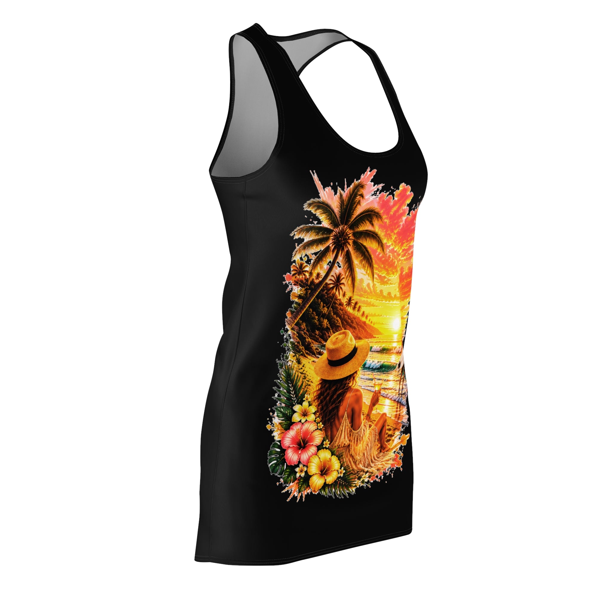 Tropical Beach Racerback Dress — Sunset Palm Island Print