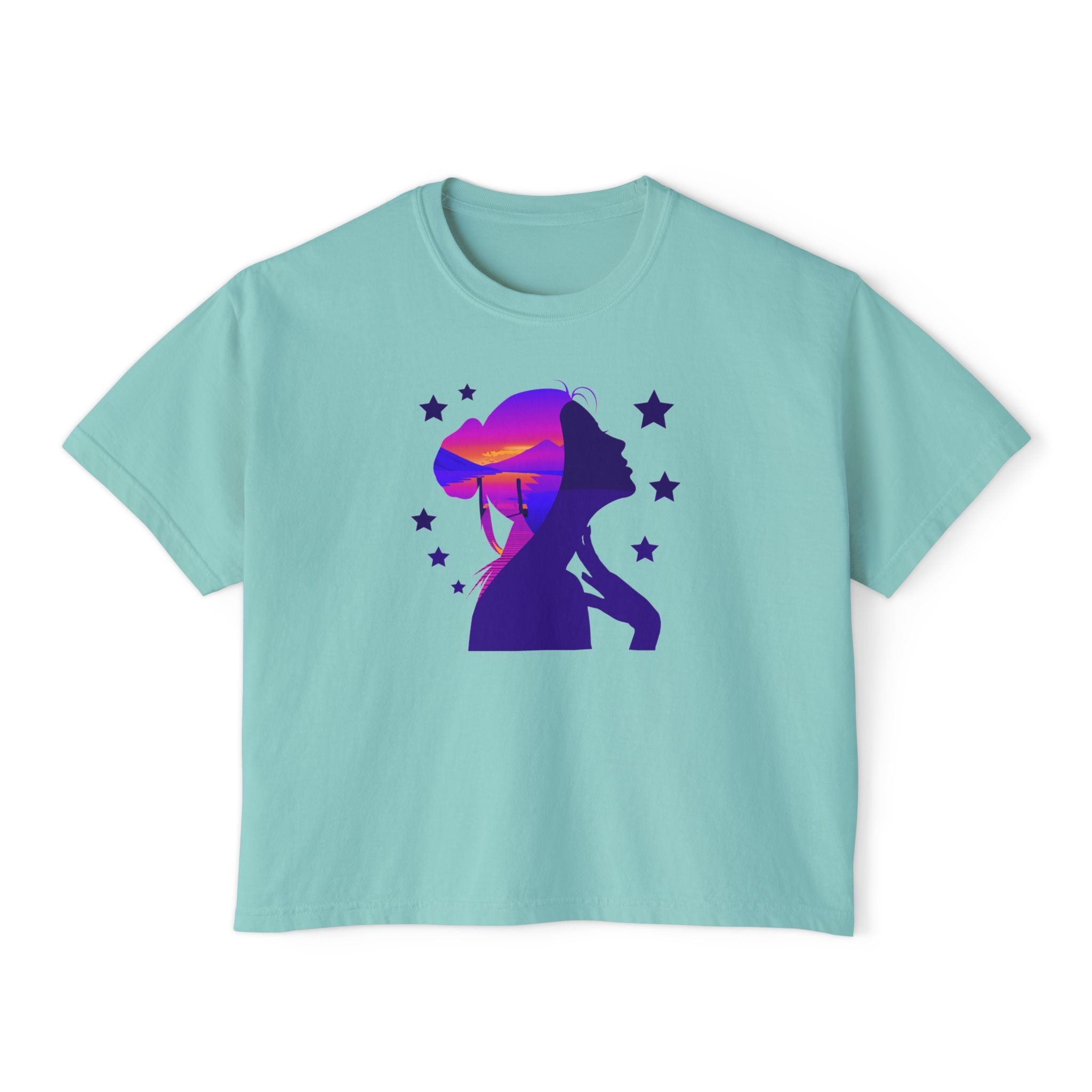 Women's Boxy Tee — Purple Sunset Silhouette Tee for Girls & Teens