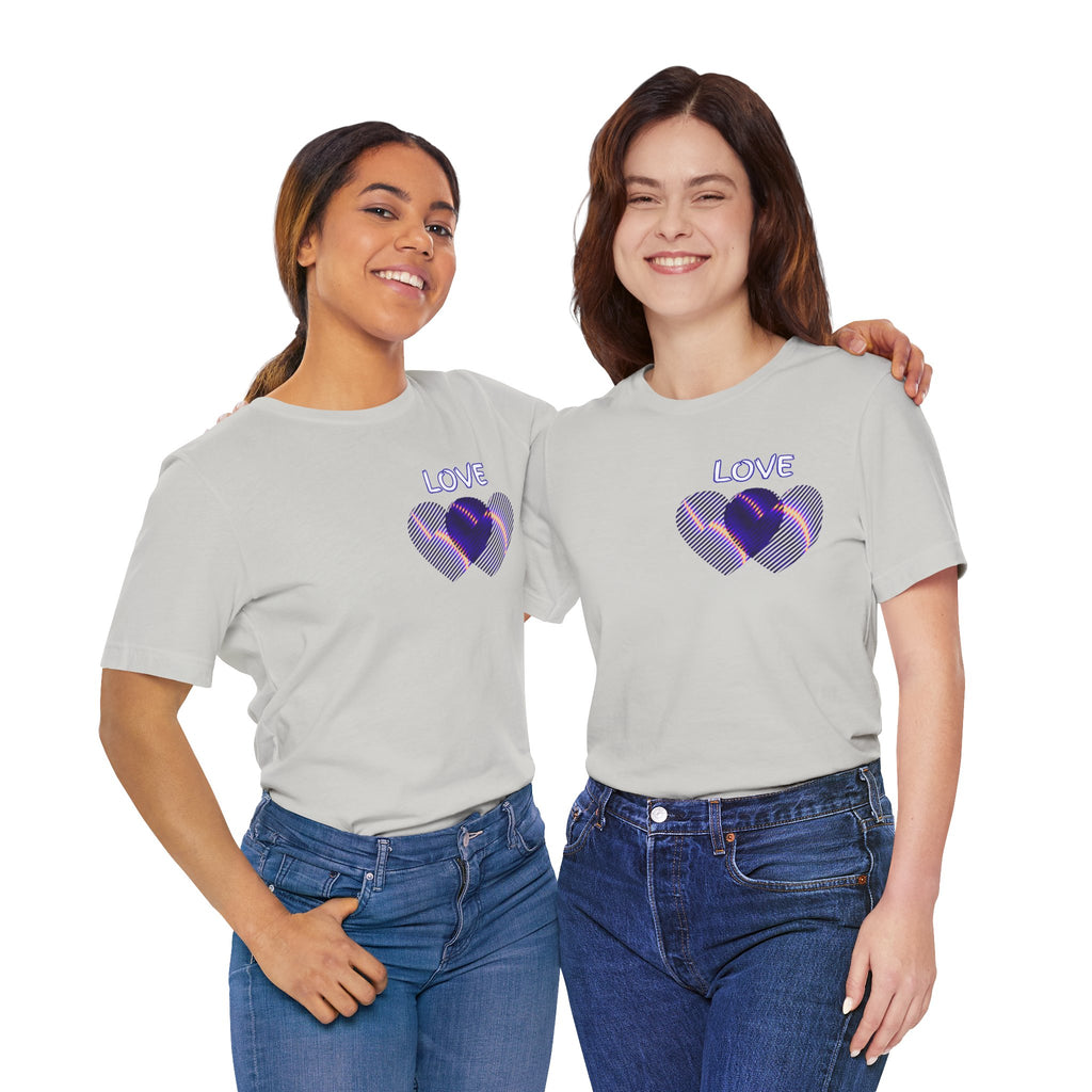 Love Heart Graphic Tee — Retro Purple Striped Hearts