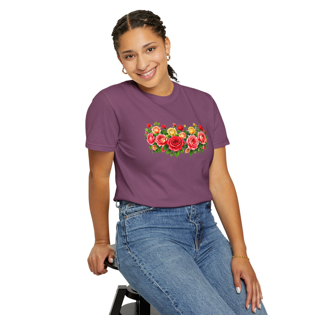 Colorful Floral T-Shirt for Women, Rose Flower Shirt, Botanical Graphic Tee, Cute Garden Shirt, Cottagecore Gift, Comfort Colors Tee