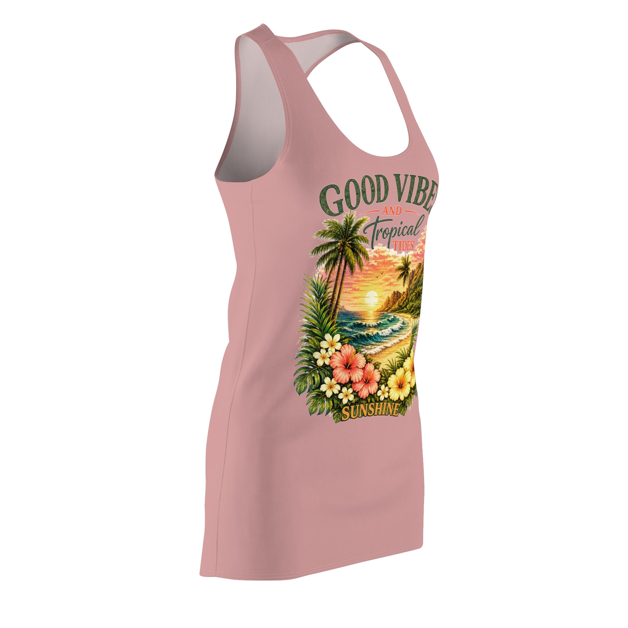 Racerback Dress — "Good Vibes Tropical Sunshine" Beach Sunset Floral Print