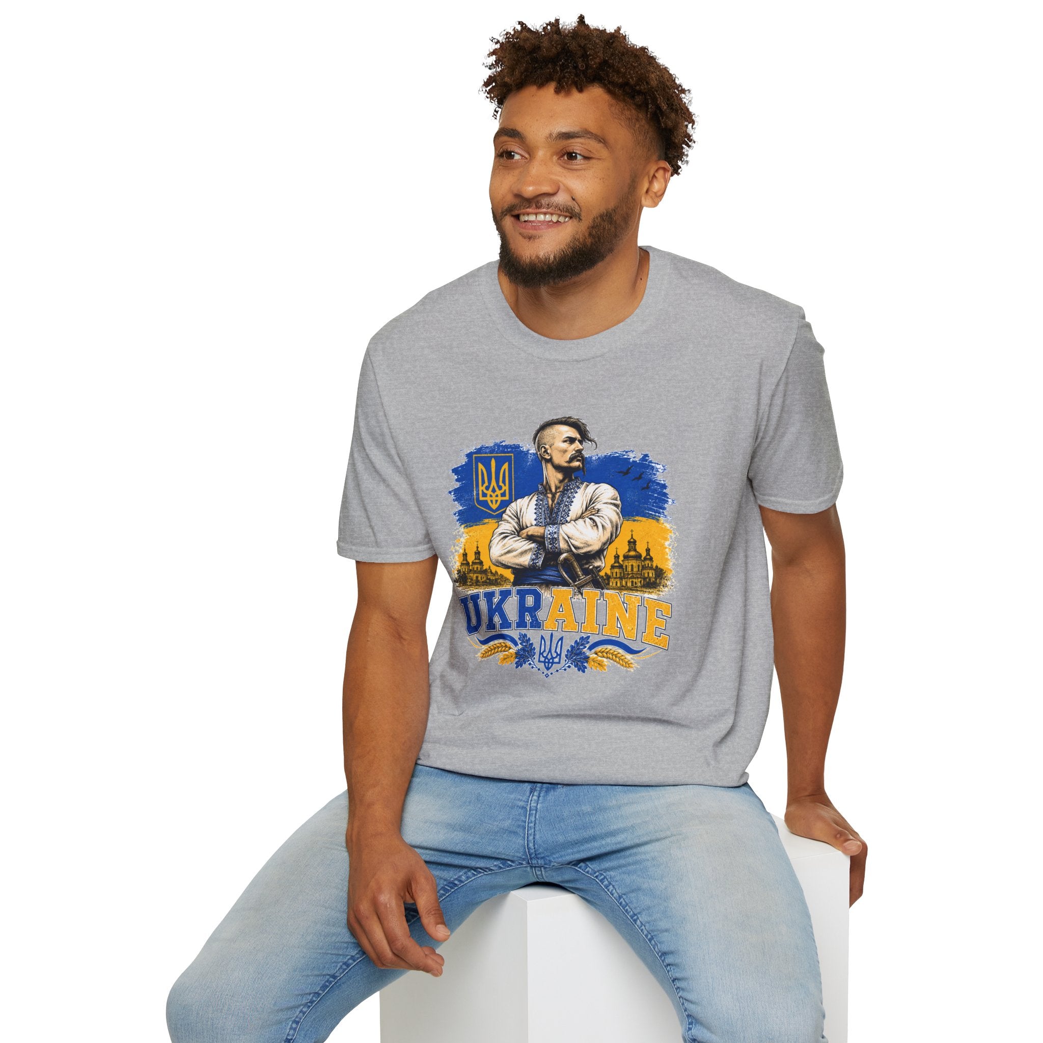 T-Shirt — Ukraine Cossack Patriotic Tee with Tryzub Crest