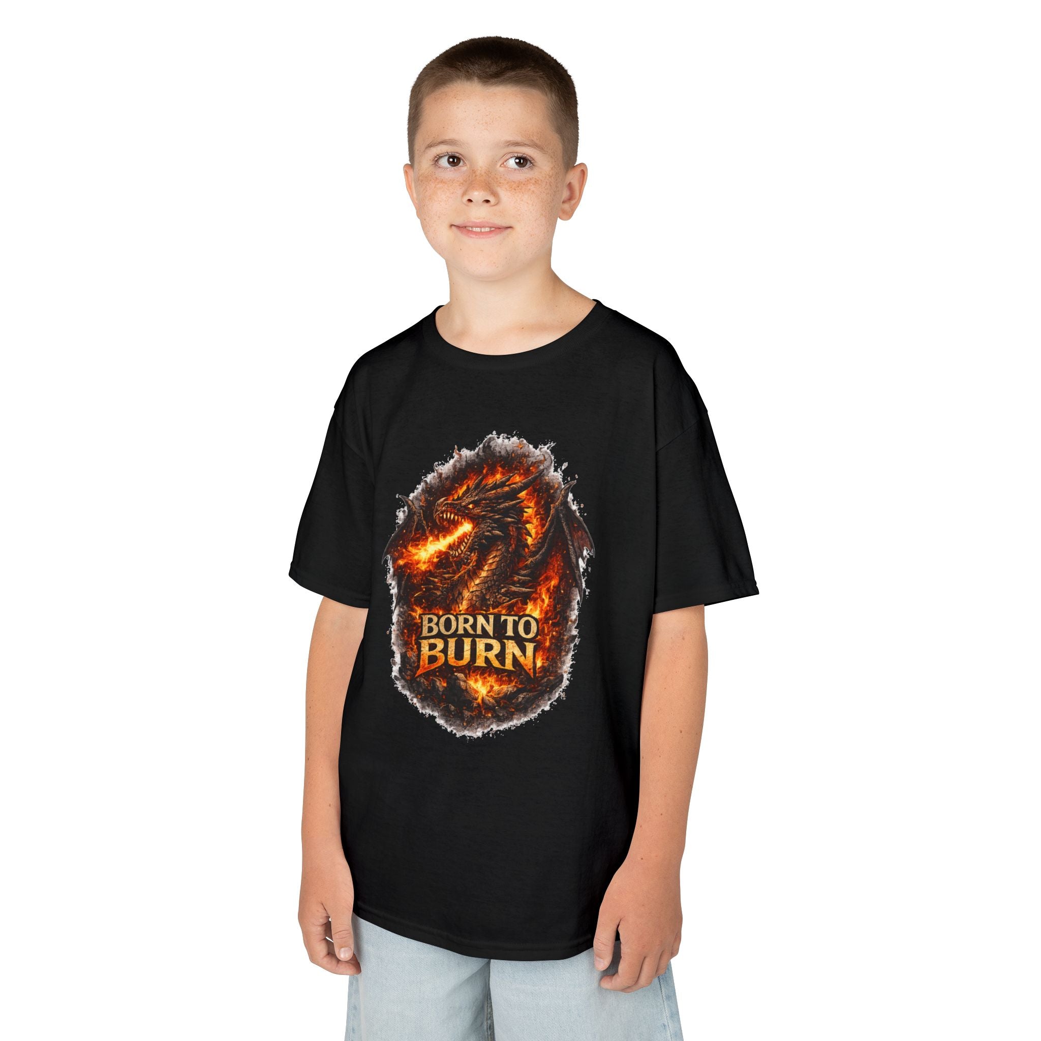 Kids Dragon Shirt, Fiery Dragon Tee for Boys, Fantasy Graphic T-Shirt, Gamer Kids Shirt, Cute Dragon Shirt, Born To Burn Tee