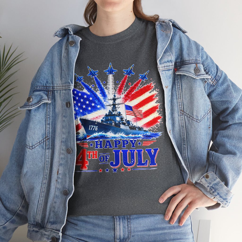Happy 4th of July Shirt, Patriotic USA Flag Tee, American Eagle & Navy Ship Shirt, Independence Day T-Shirt, Military Pride Gift