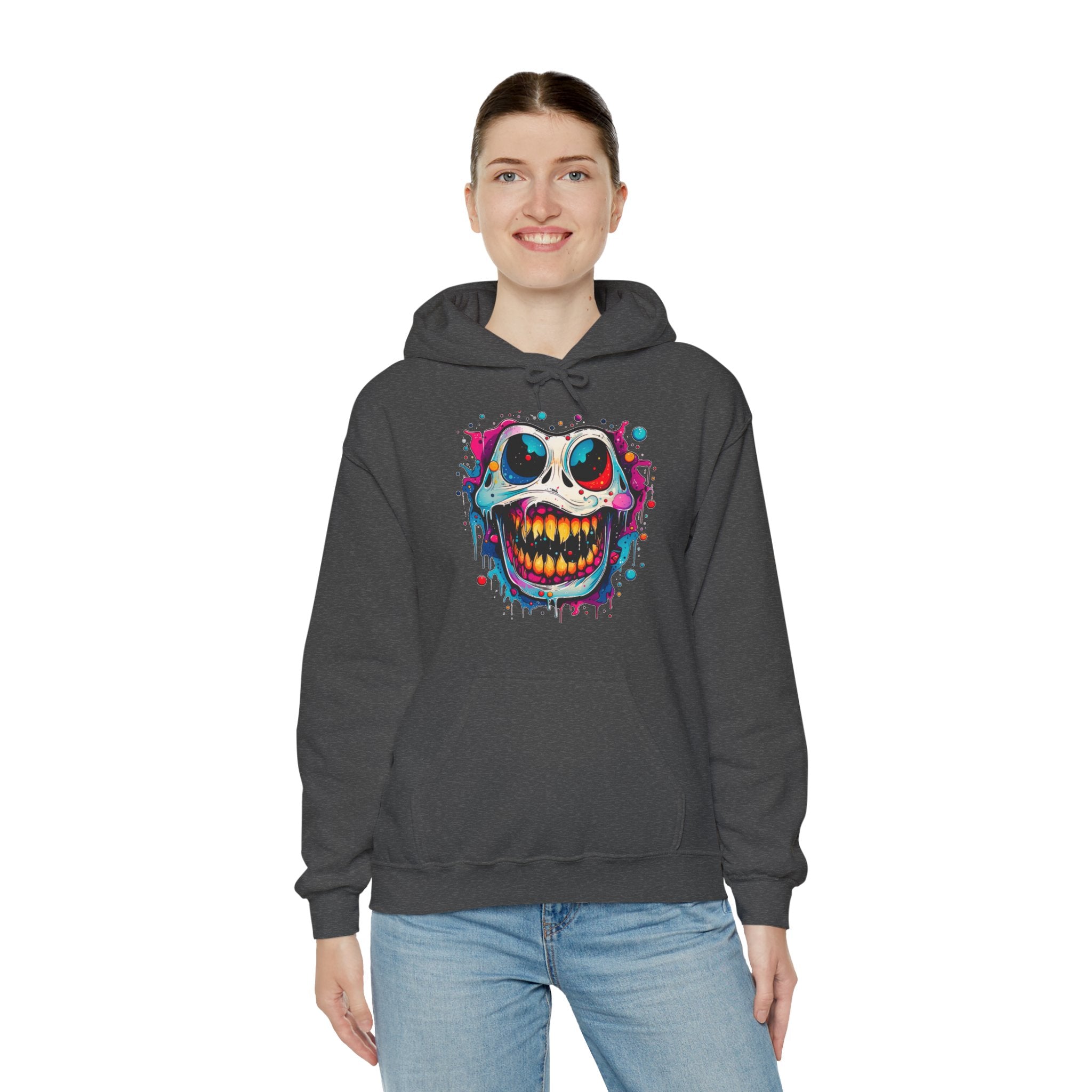 Unisex Skull Smile Hoodie - Colorful Drippy Graffiti Skull Pullover