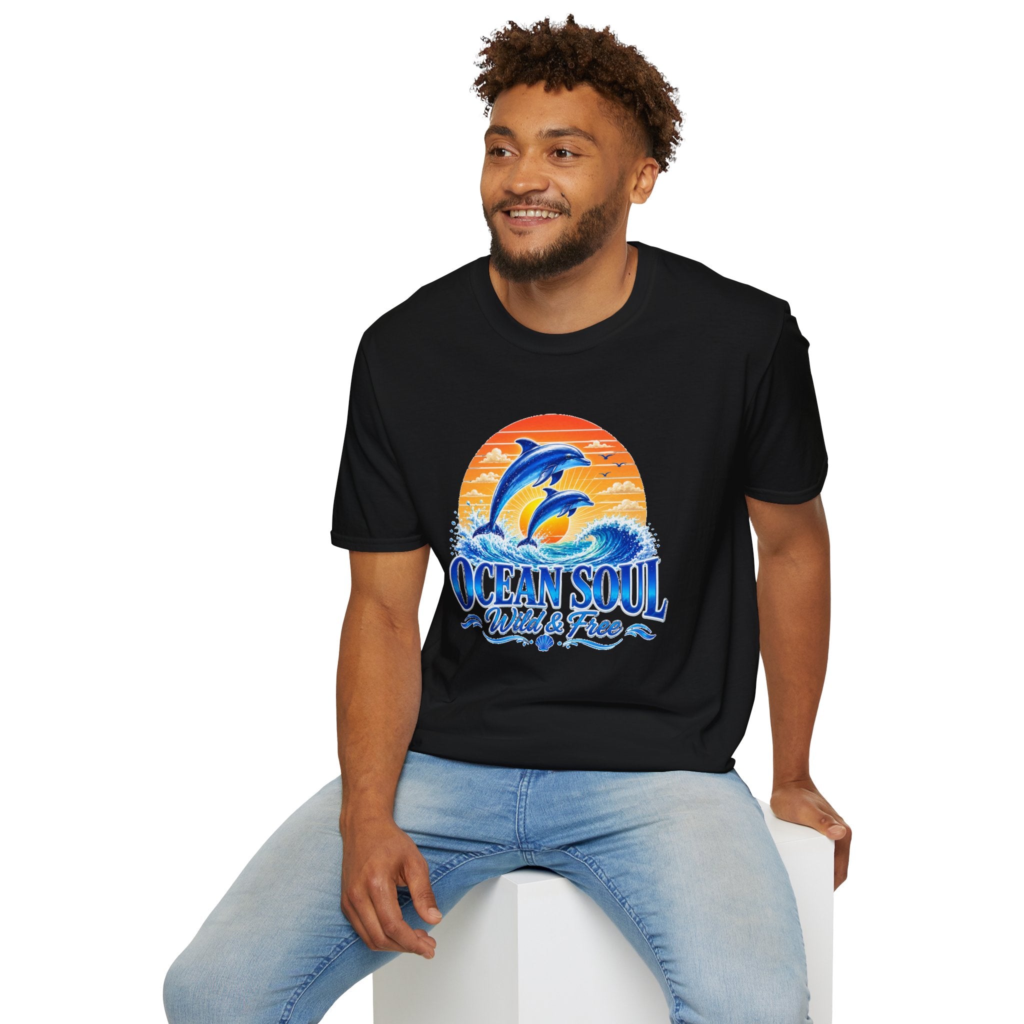 Ocean Soul Dolphin T-Shirt | Wild & Free Beach Tee | Coastal Summer Shirt | Ocean Lover Gift | Dolphin Graphic Unisex Tee
