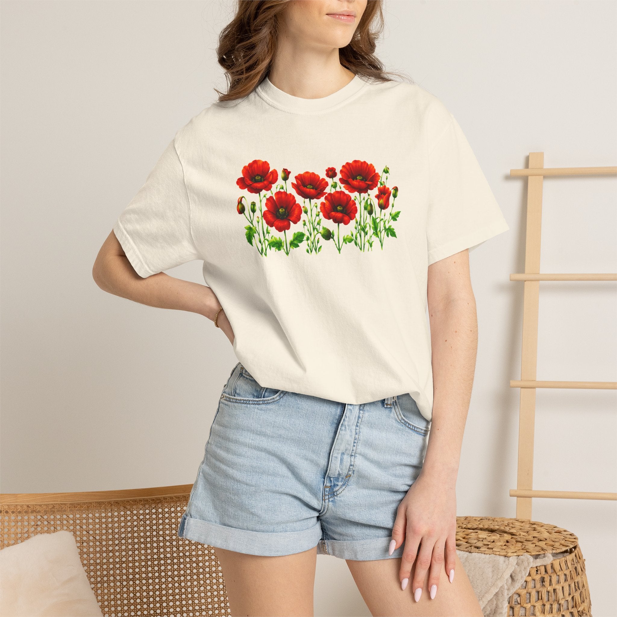 Red Poppy Shirt, Floral T-Shirt for Women, Wildflower Graphic Tee, Botanical Garden Shirt, Comfort Colors Tee