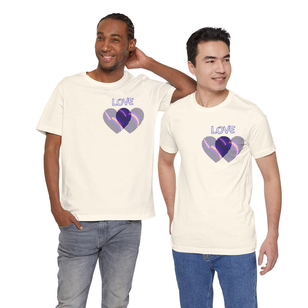 Love Heart Graphic Tee — Retro Purple Striped Hearts