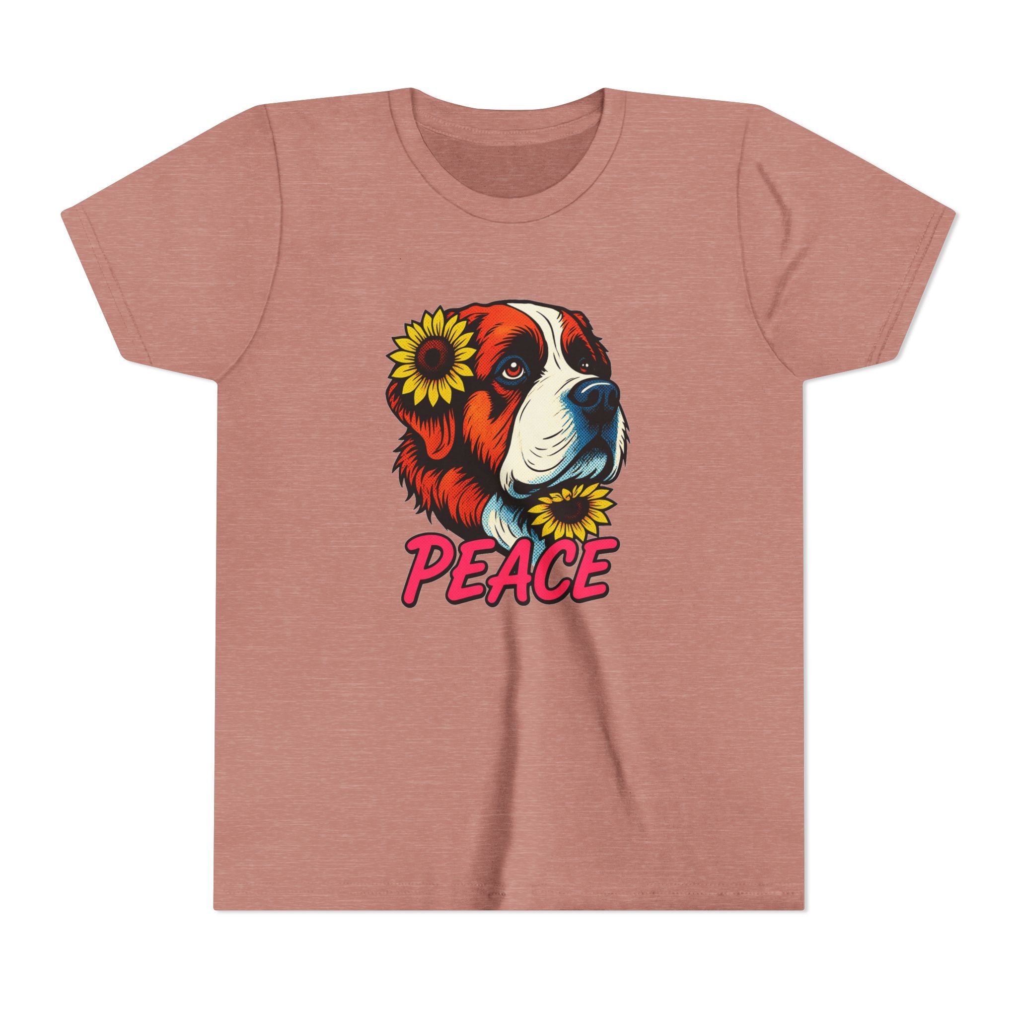Youth Tee — Saint Bernard Dog with Sunflowers "Peace" Graphic