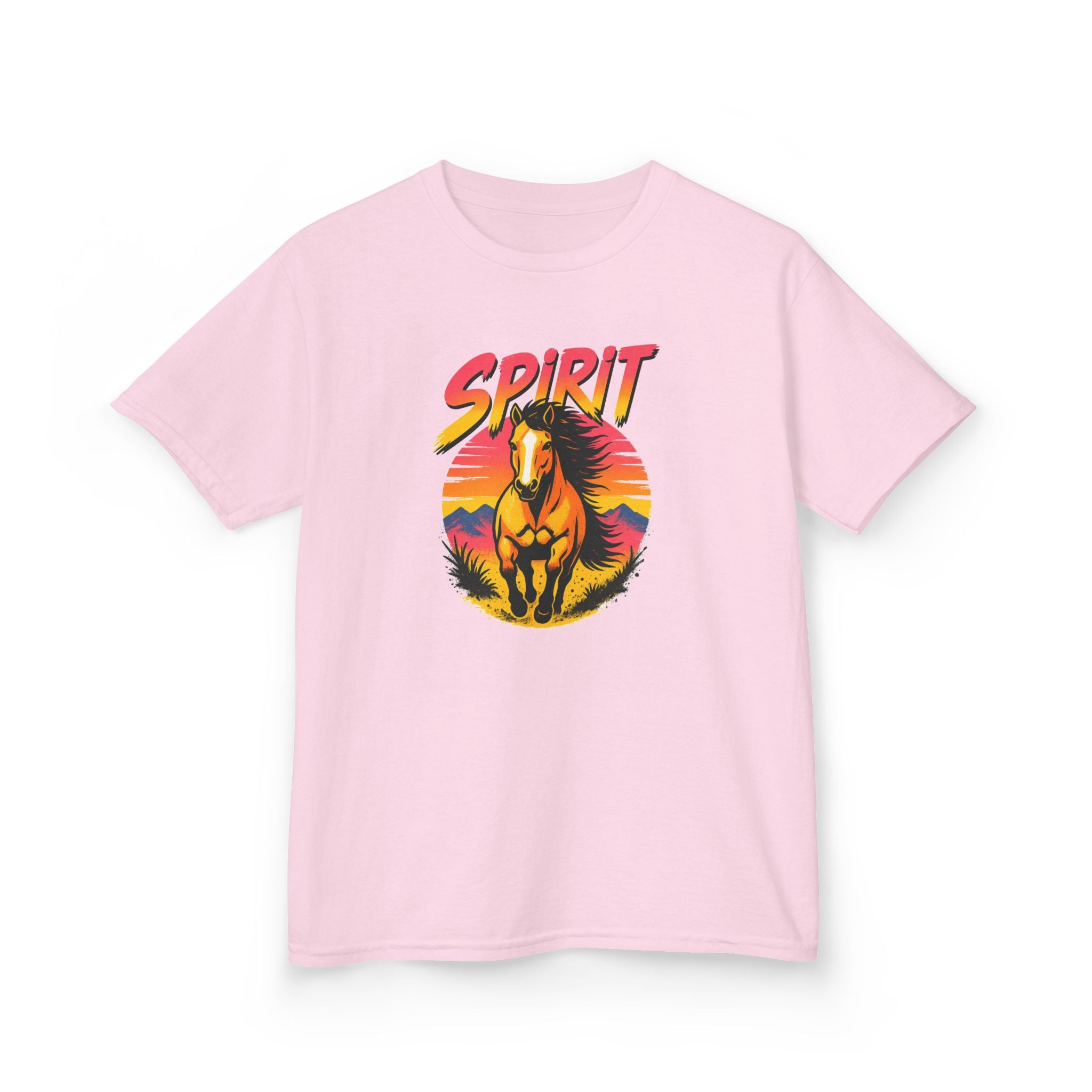 Spirit Horse Kids T‑Shirt — Retro Sunset Wild Horse Graphic Tee