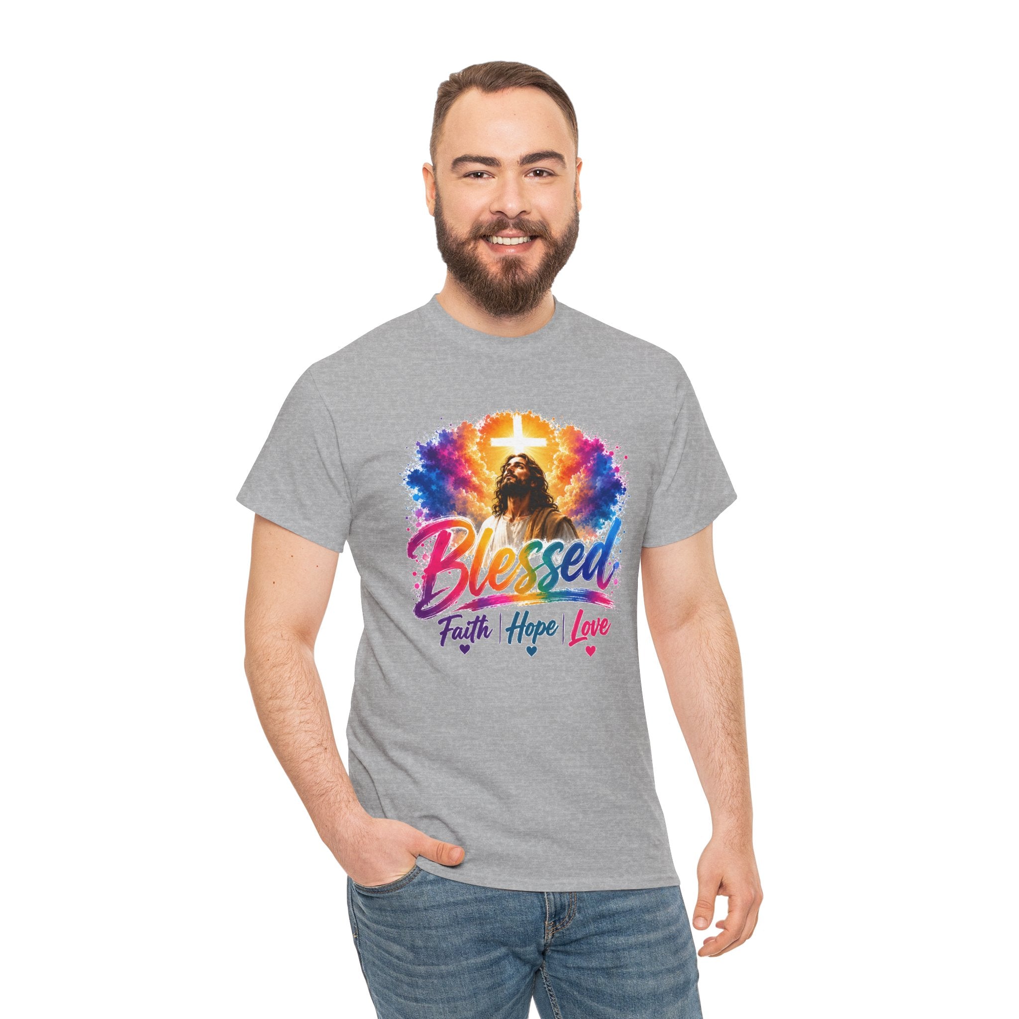 Blessed Faith Hope Love Shirt, Jesus Cross Christian Tee, Religious Gift, Colorful Faith Unisex T-Shirt