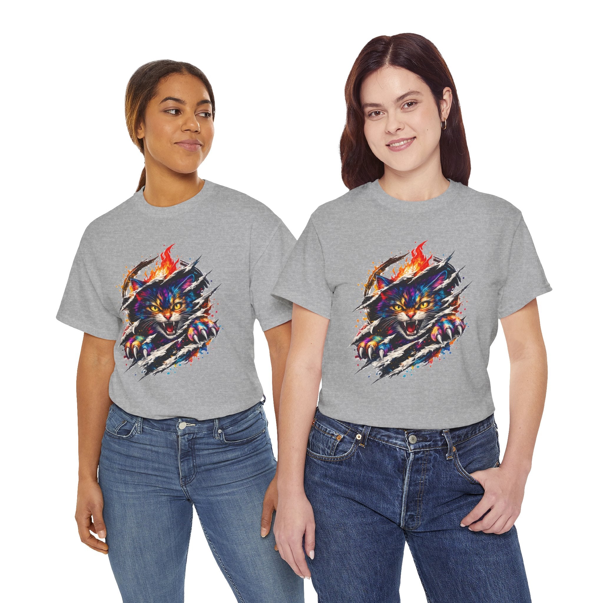 Colorful Angry Cat Rip Through Graphic Tee | Neon Cat T-Shirt | Unisex Streetwear Shirt | Fierce Cat Art | Gift for Cat Lovers
