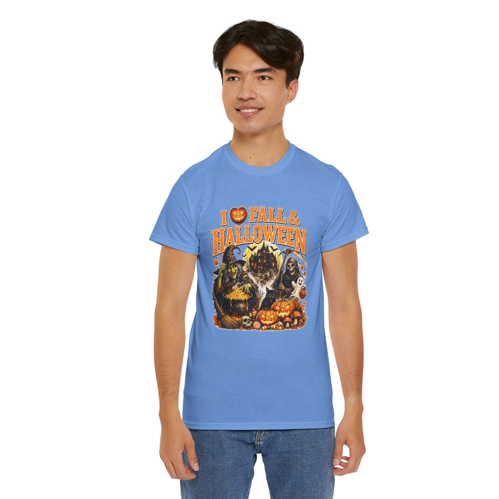 I Love Fall & Halloween T-Shirt | Vintage Halloween Shirt | Spooky Pumpkin Witch Tee | Cute Fall Graphic Tee | Autumn Lover Gift