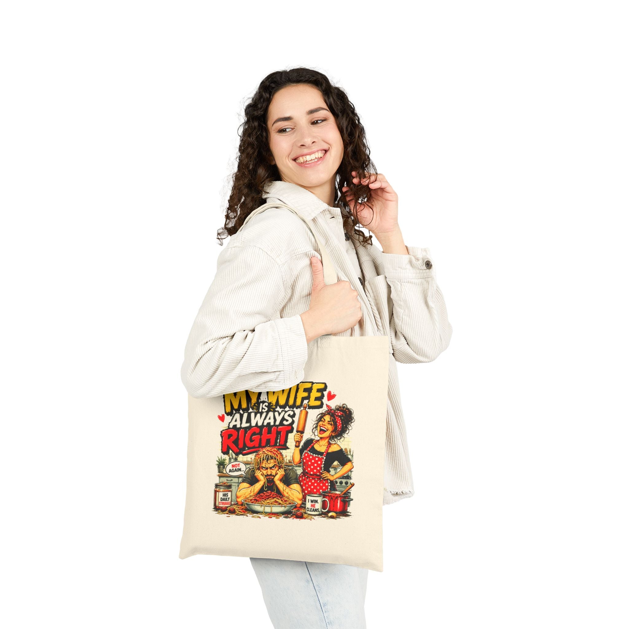 Funny My Wife Is Always Right Tote Bag, Husband Gift, Marriage Humor Bag, Anniversary Gift for Him, Funny Couple Canvas Tote