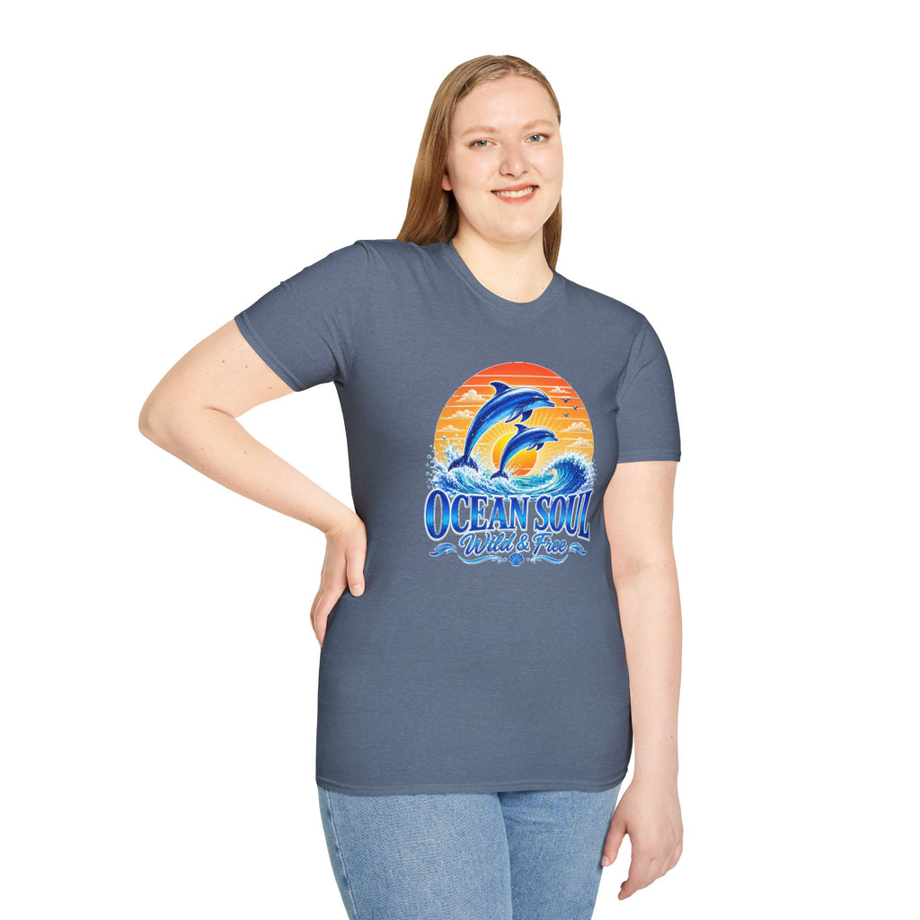 Ocean Soul Dolphin T-Shirt | Wild & Free Beach Tee | Coastal Summer Shirt | Ocean Lover Gift | Dolphin Graphic Unisex Tee