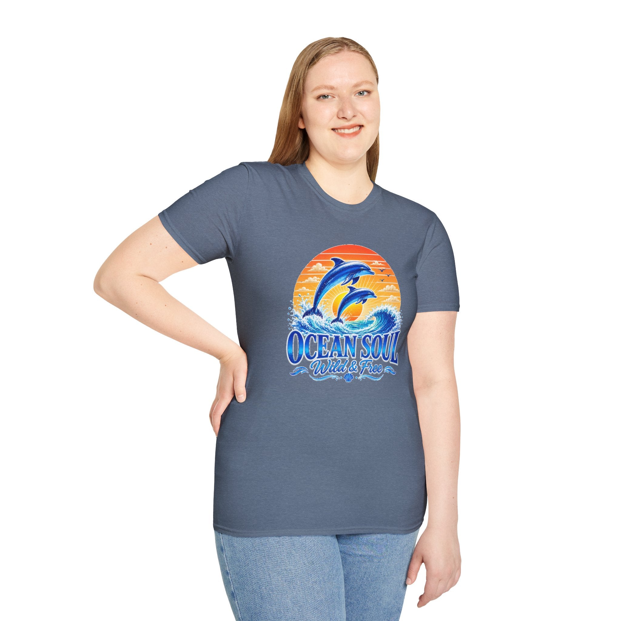 Ocean Soul Dolphin T-Shirt | Wild & Free Beach Tee | Coastal Summer Shirt | Ocean Lover Gift | Dolphin Graphic Unisex Tee