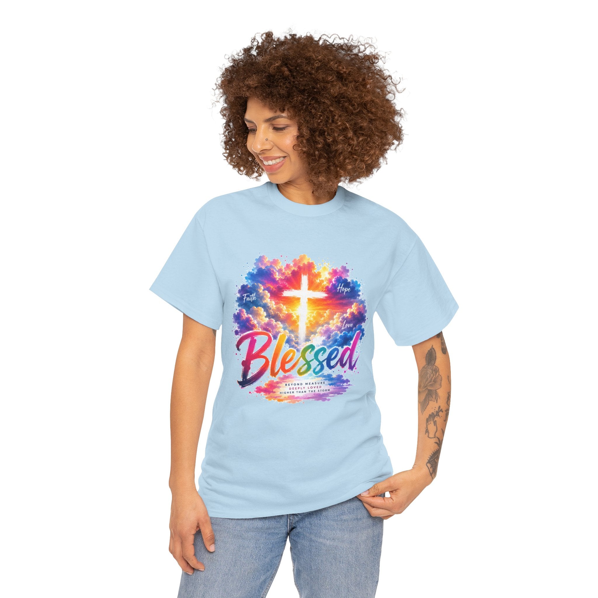 Blessed Christian T-Shirt, Colorful Cross Shirt, Faith Graphic Tee, Jesus Lover Gift, Religious Unisex Shirt