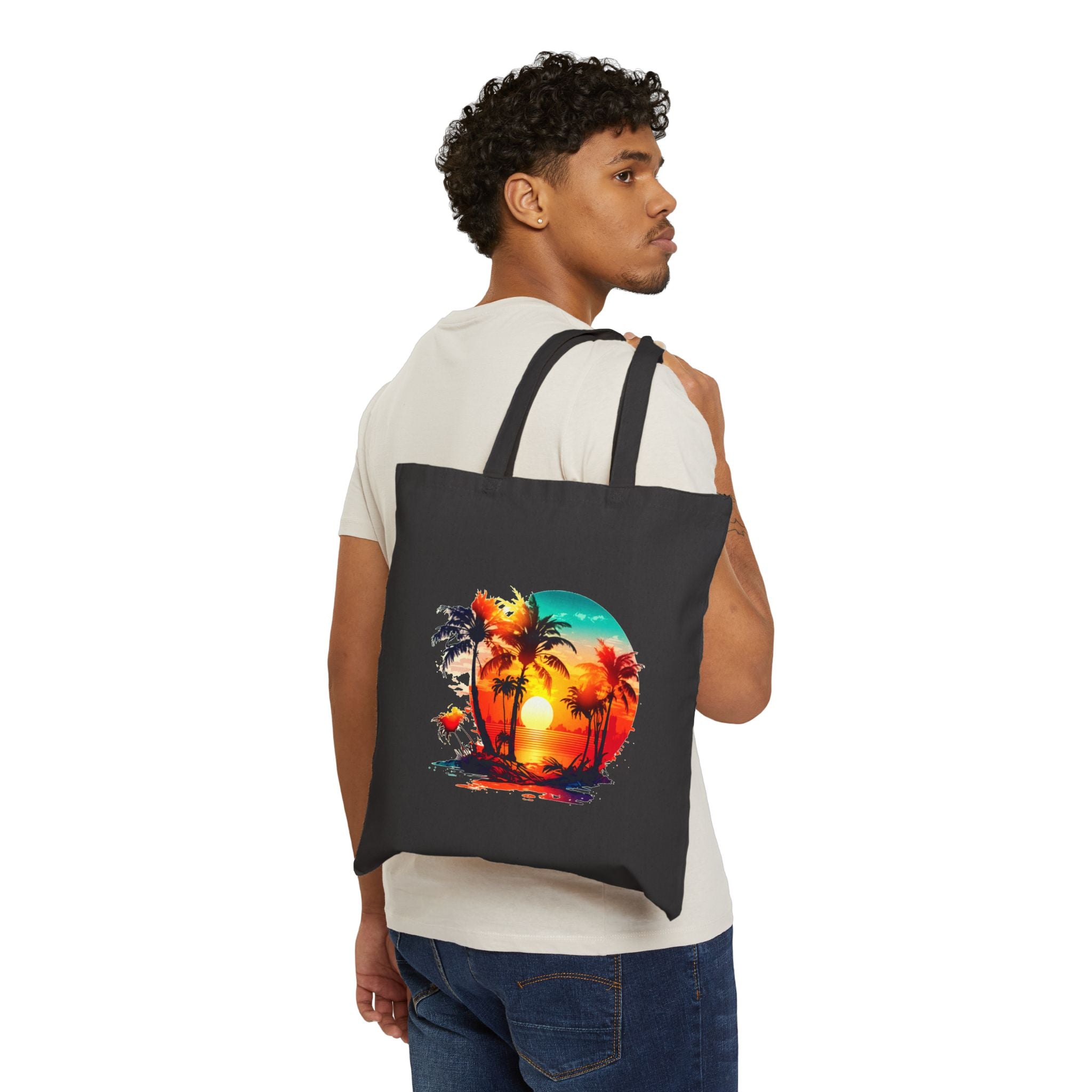 Tropical Sunset Tote Bag, Beach Canvas Tote, Summer Palm Tree Bag, Aesthetic Beach Bag