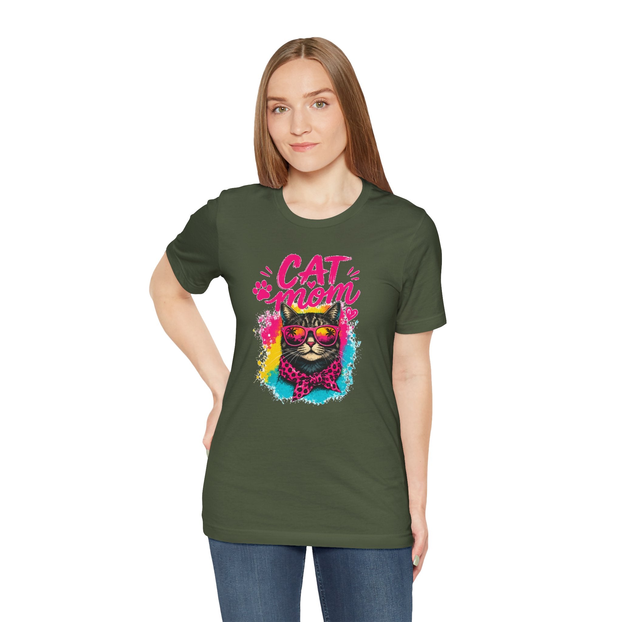 Cat Mom T-Shirt | Funny Cat Mom Gift | Colorful Retro Cat Lover Tee | Cute Cat Graphic Shirt | Unisex Cat Mom Tee