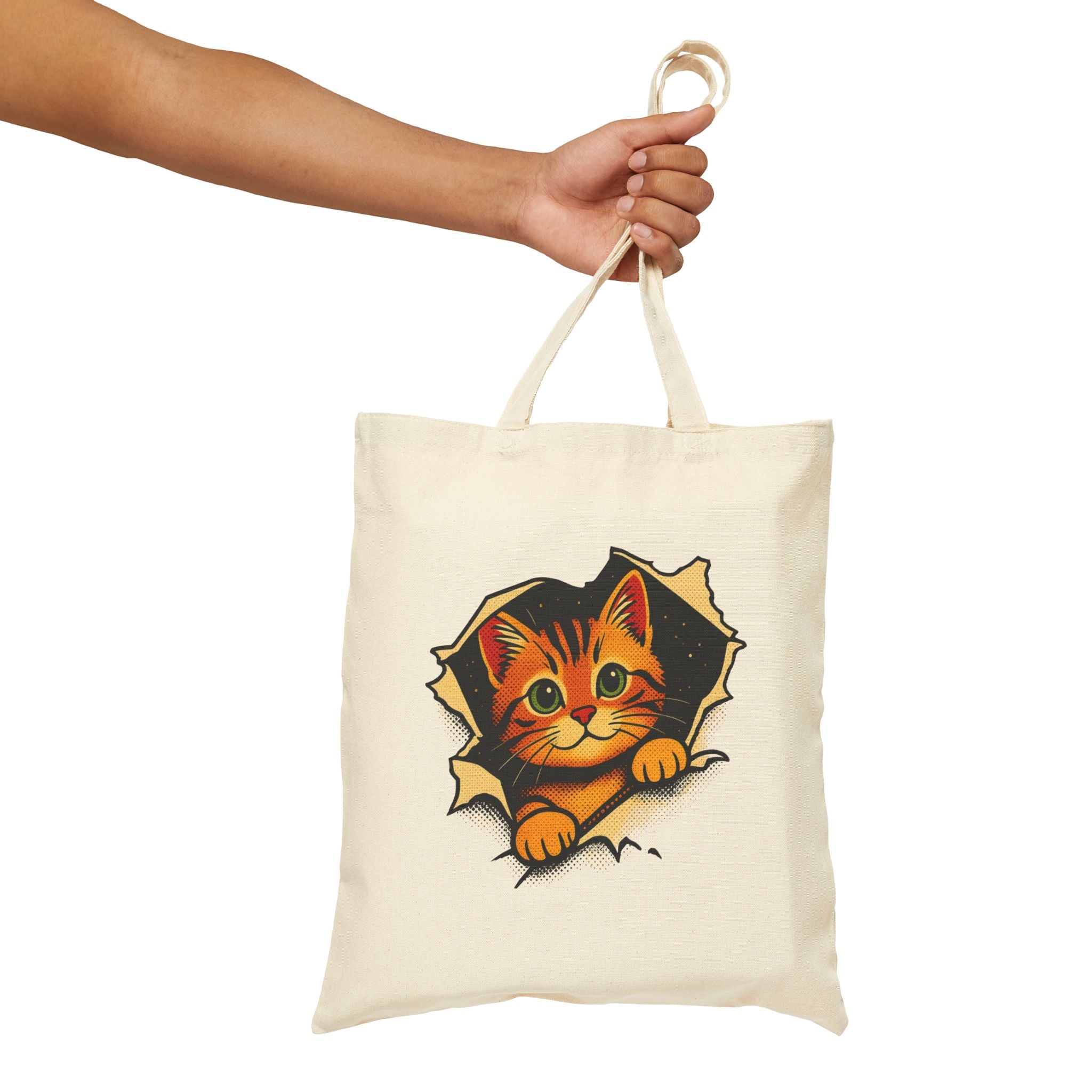 Cat Peeking Tote Bag — Cute Kitten Canvas Grocery & Book Bag