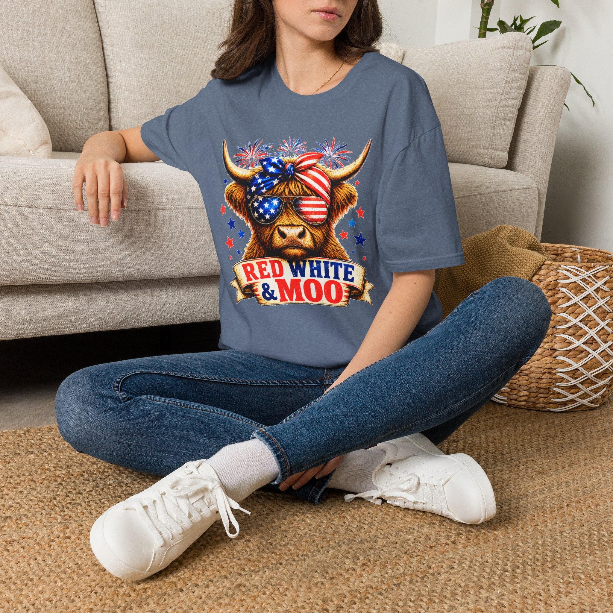 Patriotic Cow T-Shirt — "Red White & Moo" 4th of July Graphic Tee